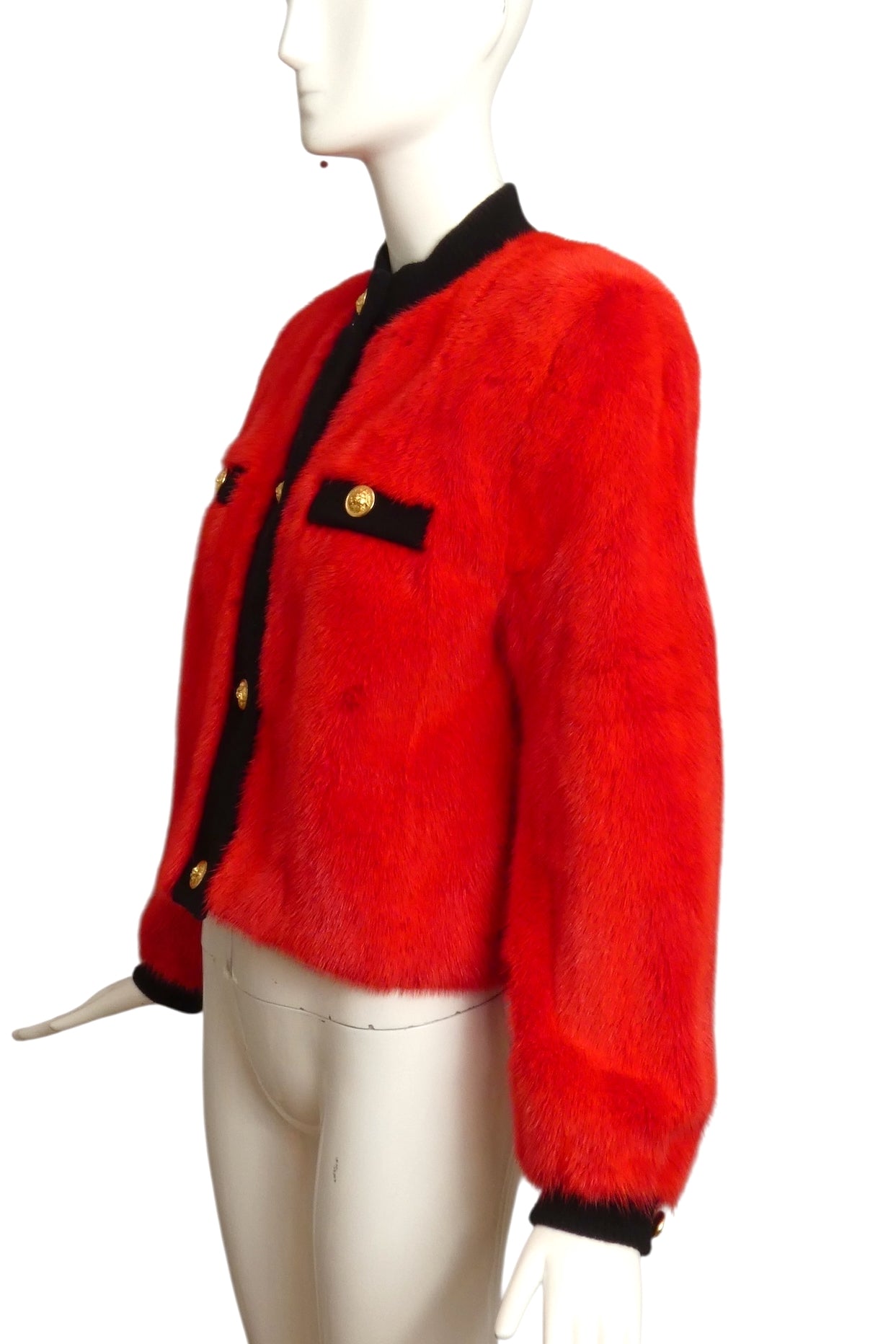 1980s Red Mink Cropped Jacket, Size 8