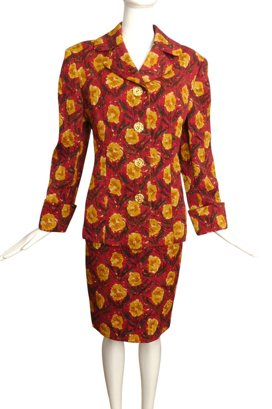 CHRISTIAN LACROIX- 1990s Floral Cotton Brocade Skirt Suit, Size 8