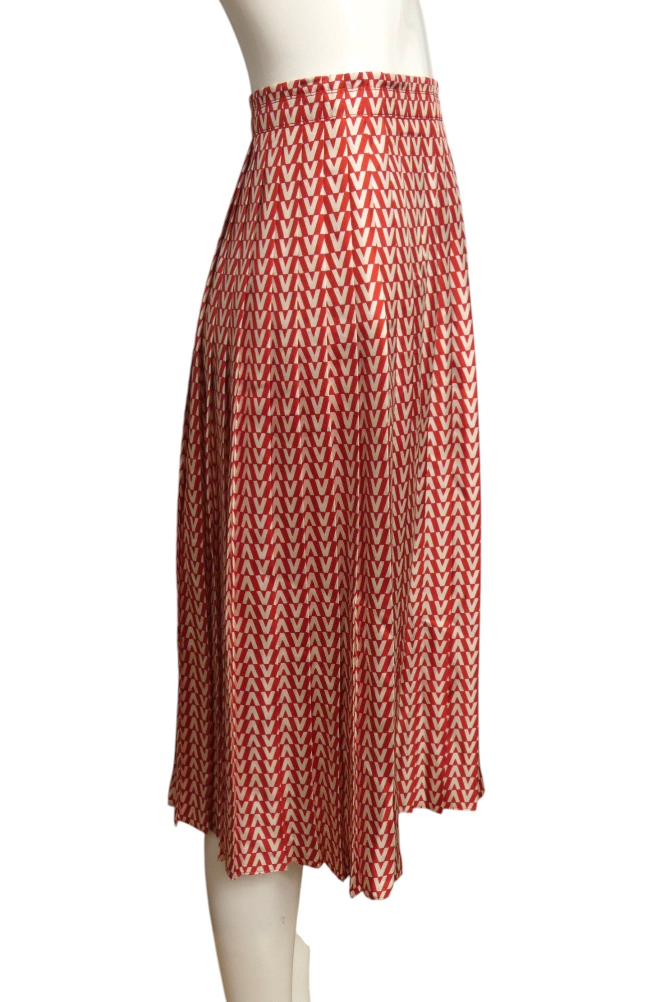 VALENTINO- 2019 Red & White Print Silk Pleat Skirt, Size 6