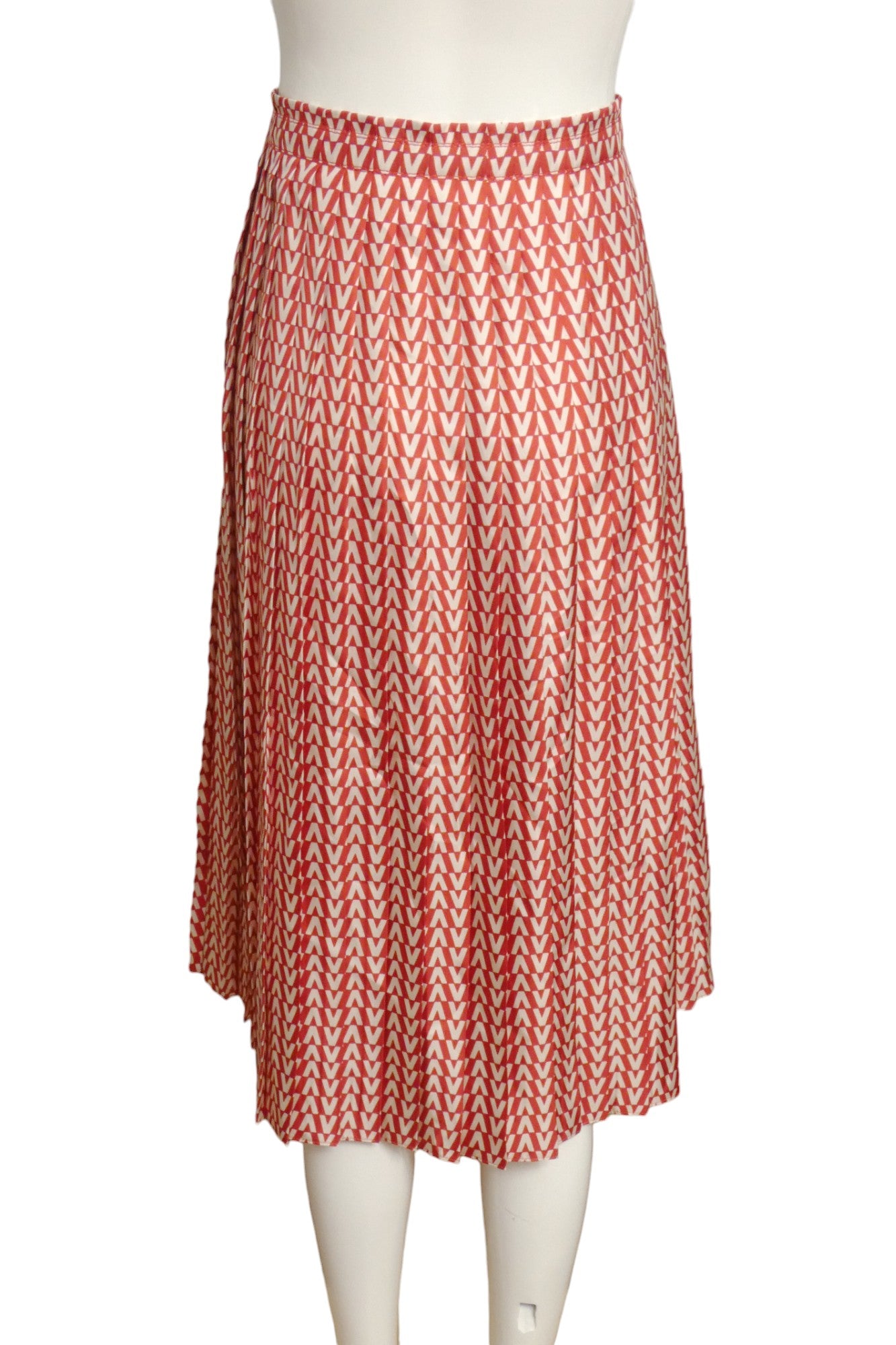 VALENTINO- 2019 Red & White Print Silk Pleat Skirt, Size 6