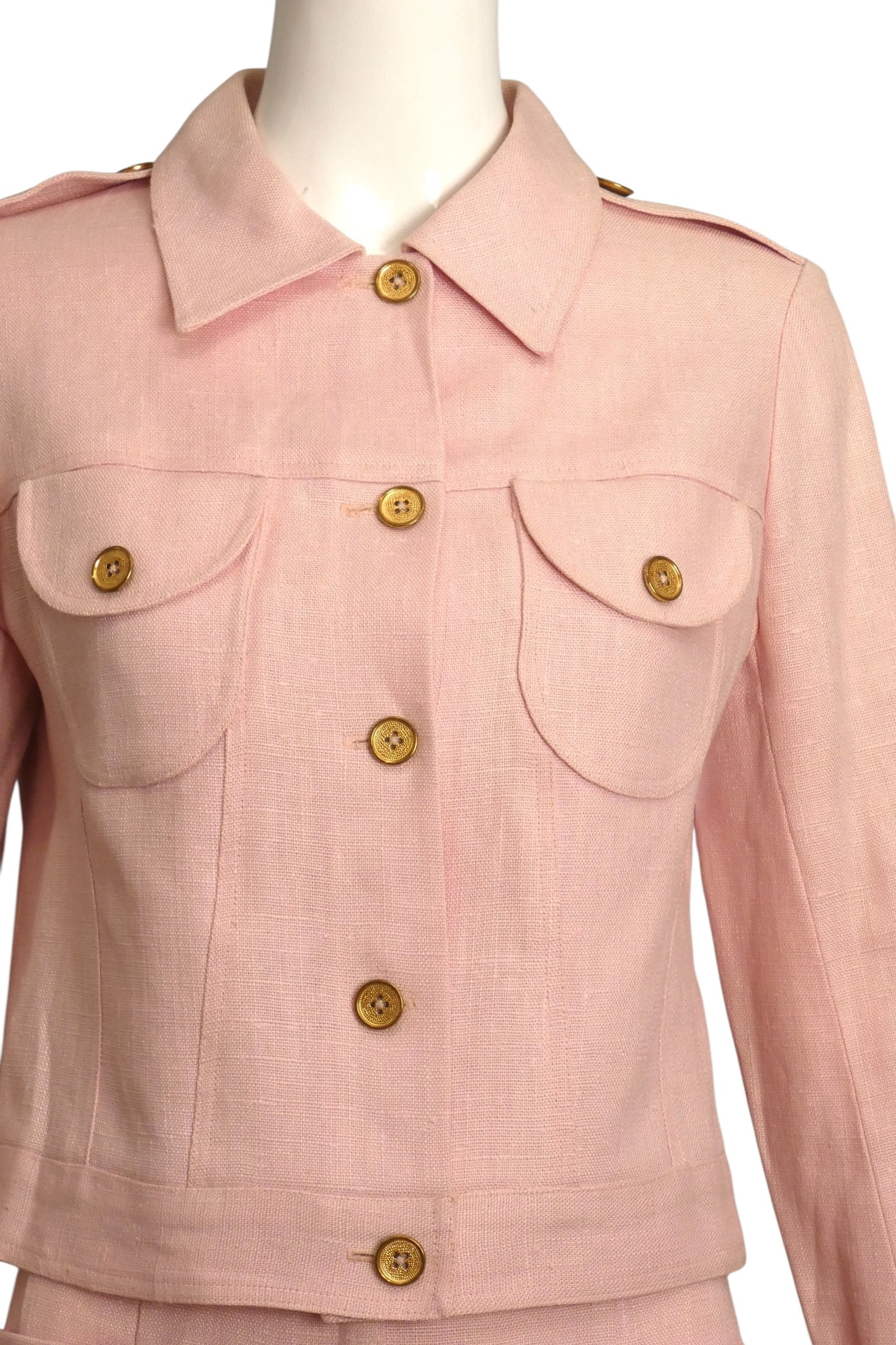 FERNANDO PENA-1970s Pink Linen Pant Suit, Size 2