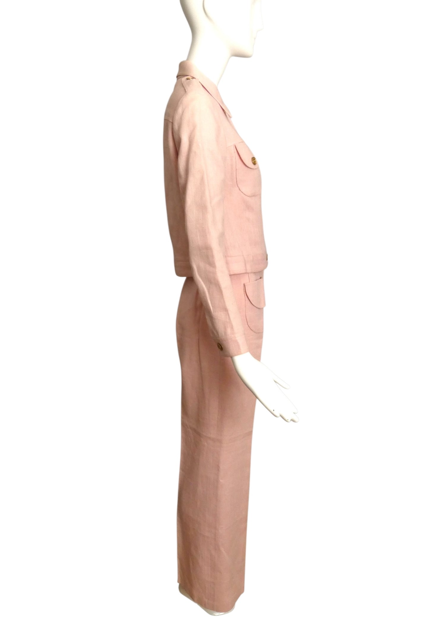FERNANDO PENA-1970s Pink Linen Pant Suit, Size 2