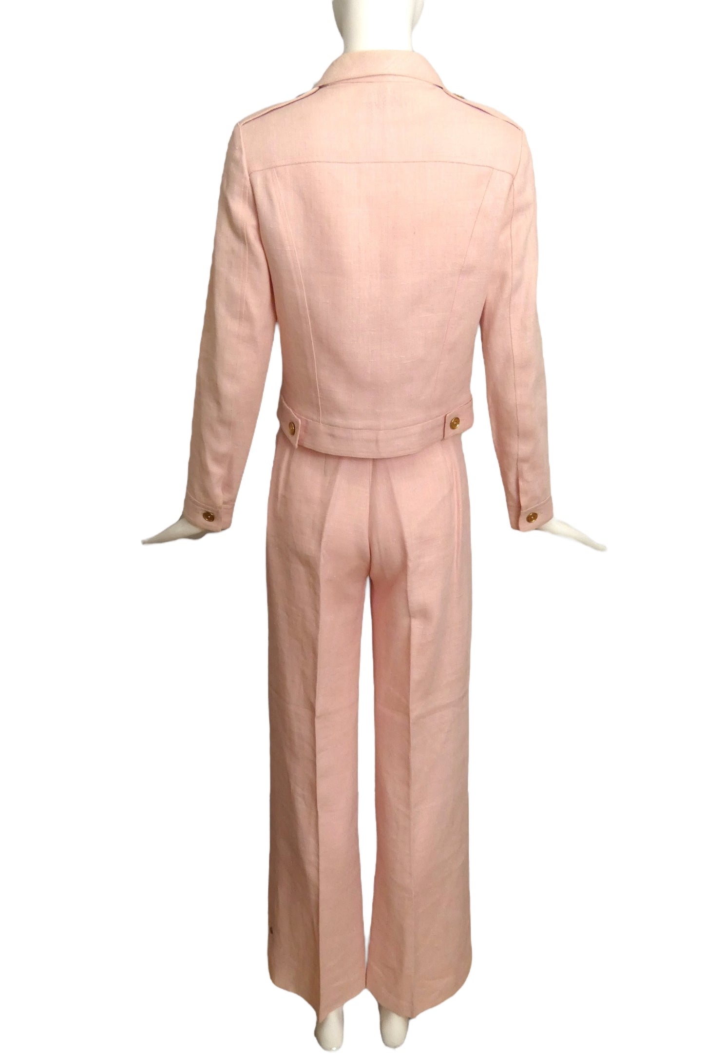 FERNANDO PENA-1970s Pink Linen Pant Suit, Size 2