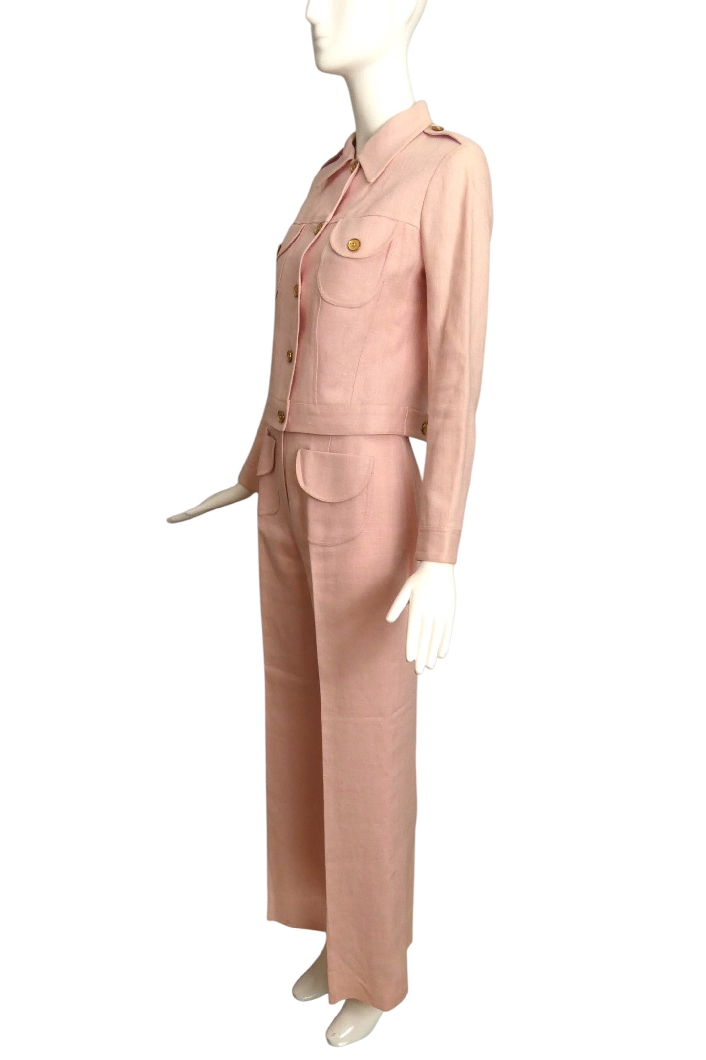 FERNANDO PENA-1970s Pink Linen Pant Suit, Size 2