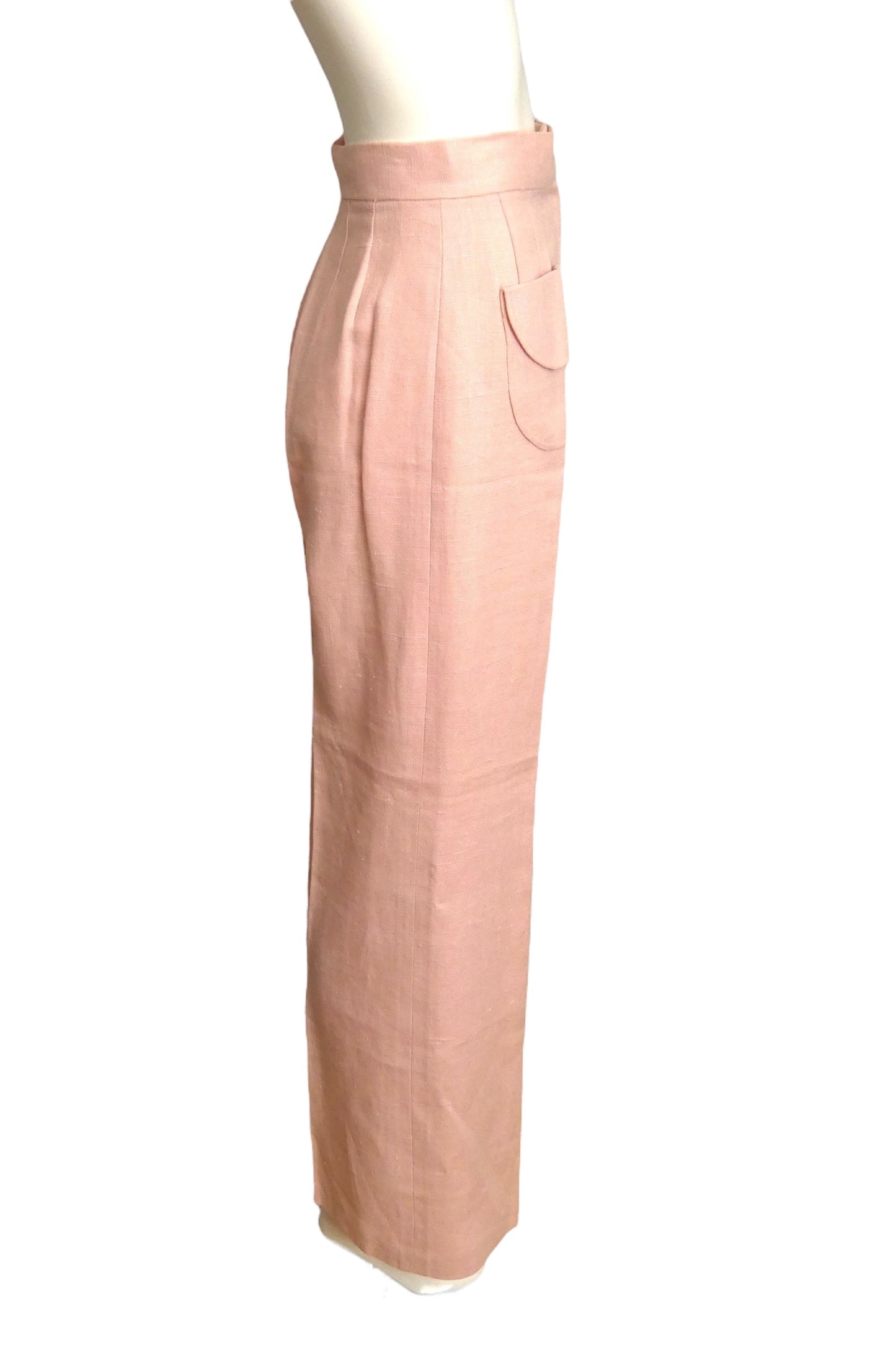 FERNANDO PENA-1970s Pink Linen Pant Suit, Size 2