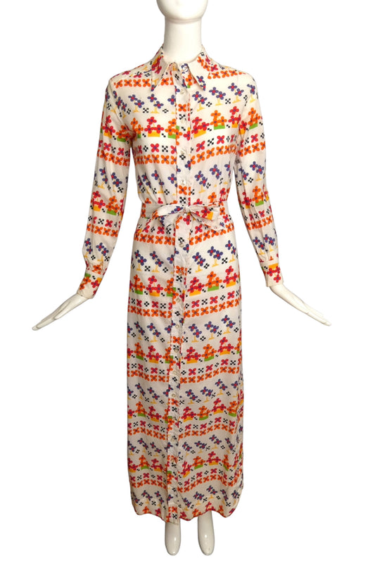 BEENE BAZAAR- 1970s Floral Cotton Maxi Dress, Size 6