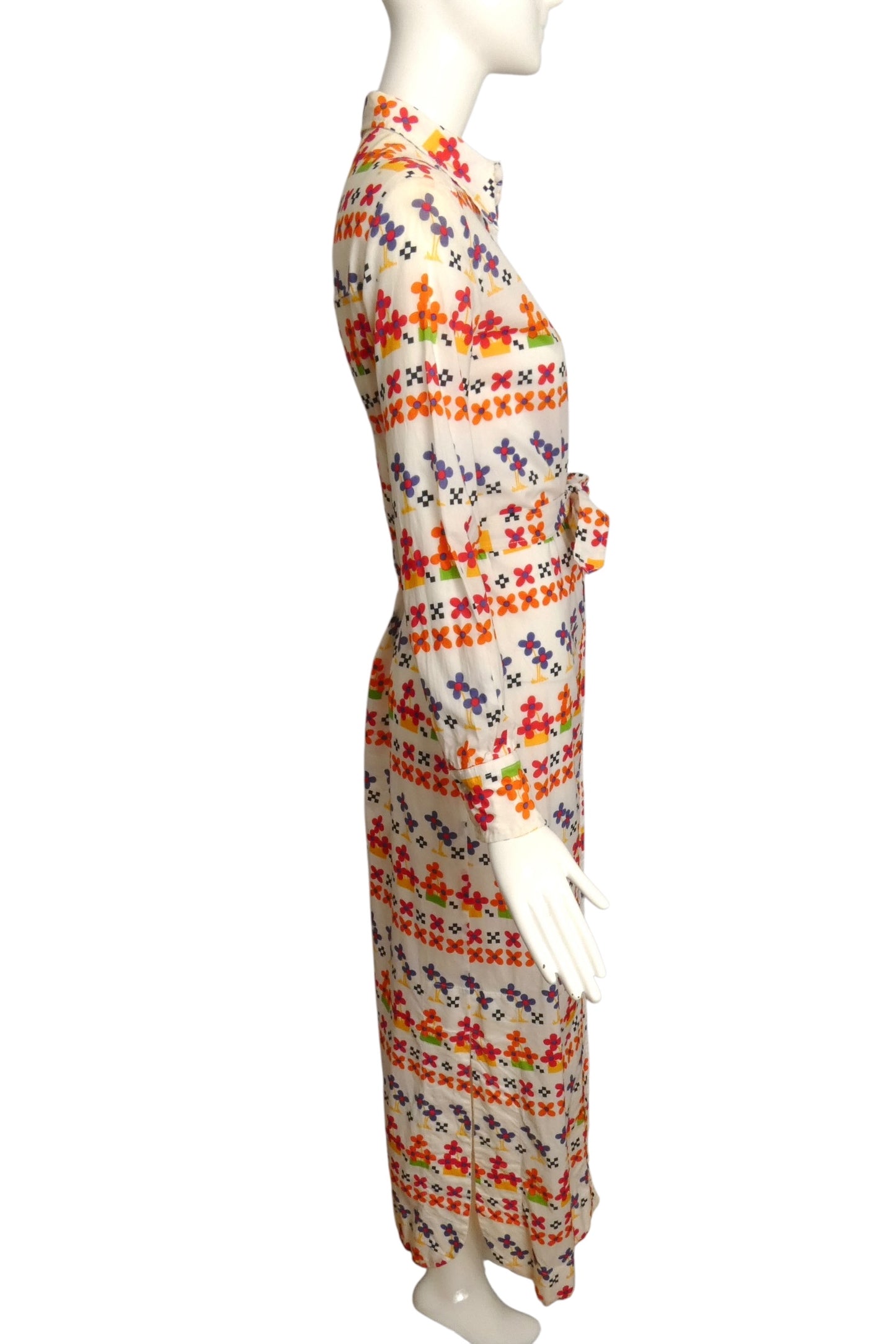 BEENE BAZAAR- 1970s Floral Cotton Maxi Dress, Size 6