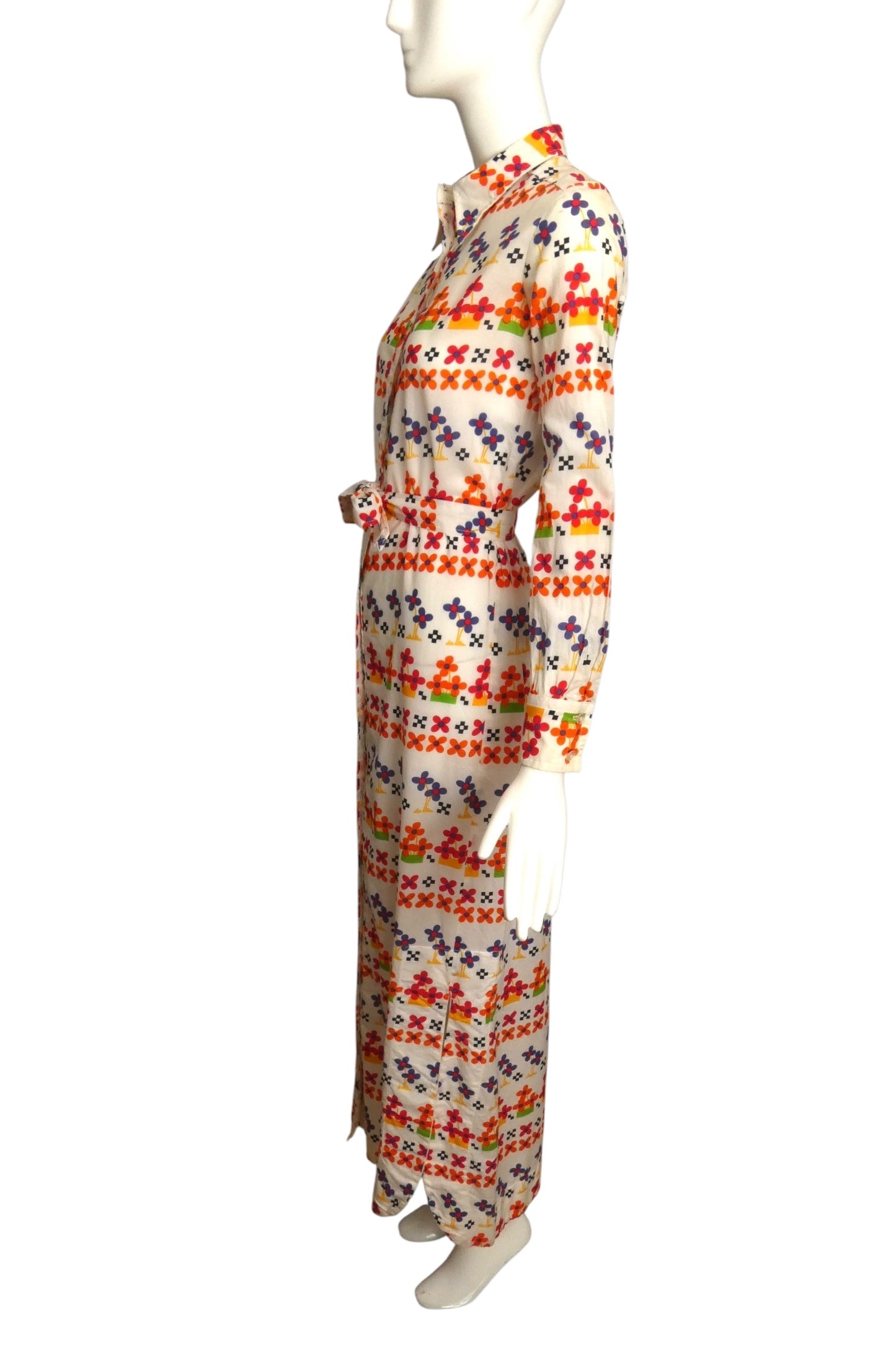 BEENE BAZAAR- 1970s Floral Cotton Maxi Dress, Size 6