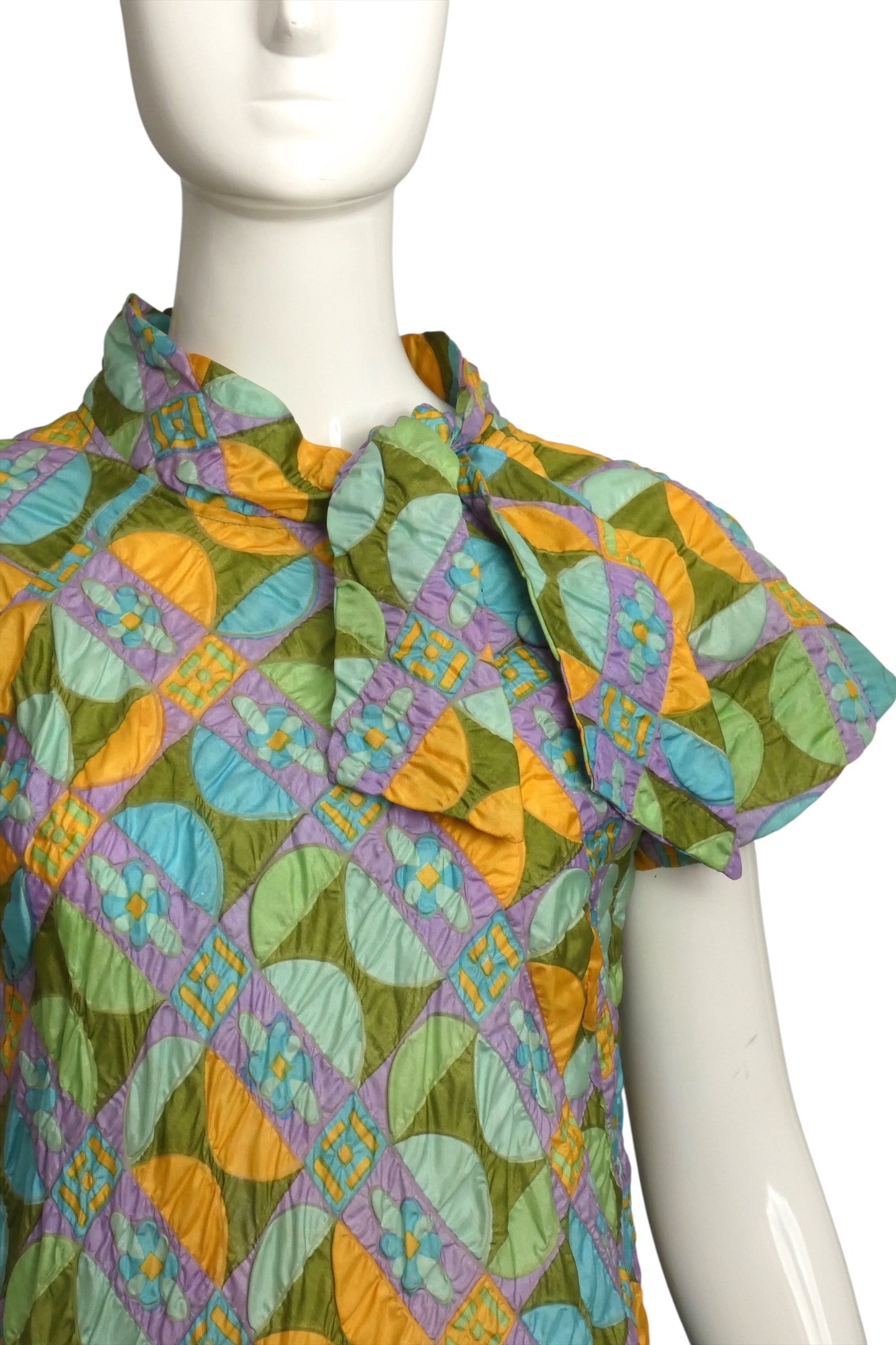 1960s Quilted Print Hostess Dress, Size 8