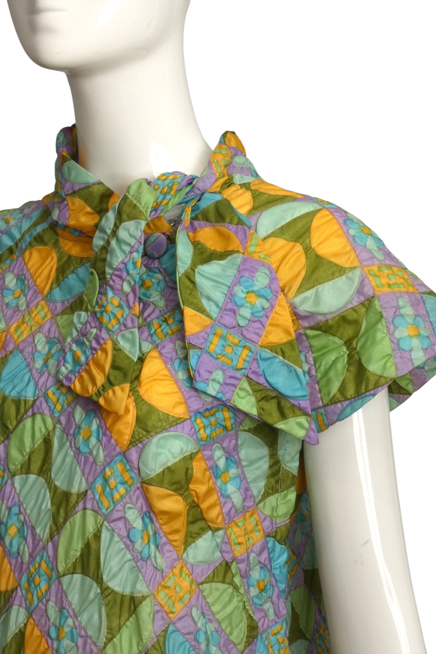 1960s Quilted Print Hostess Dress, Size 8