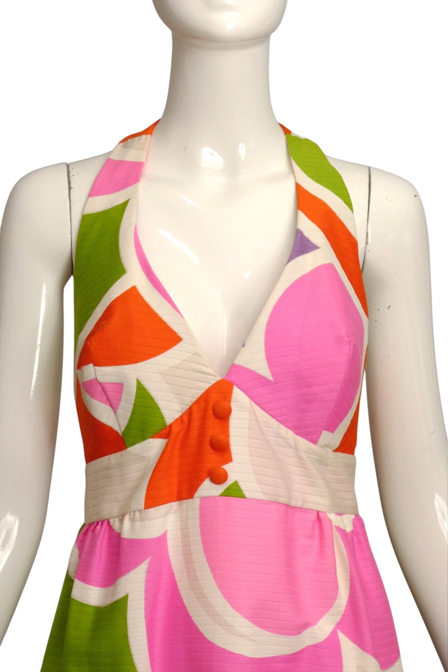 1960s Multi Color Printed Cotton Maxi Dress, Size 8