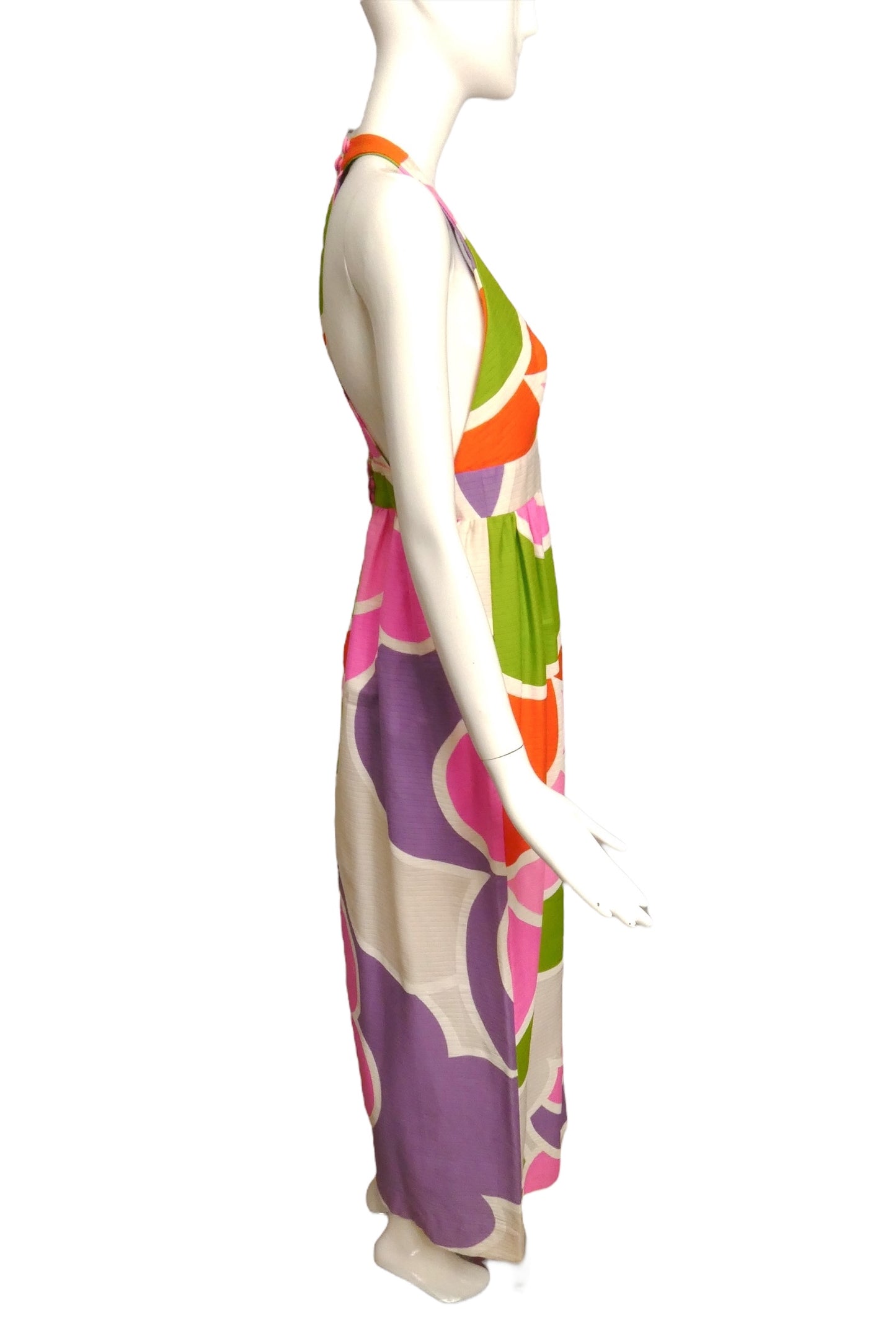 1960s Multi Color Printed Cotton Maxi Dress, Size 8