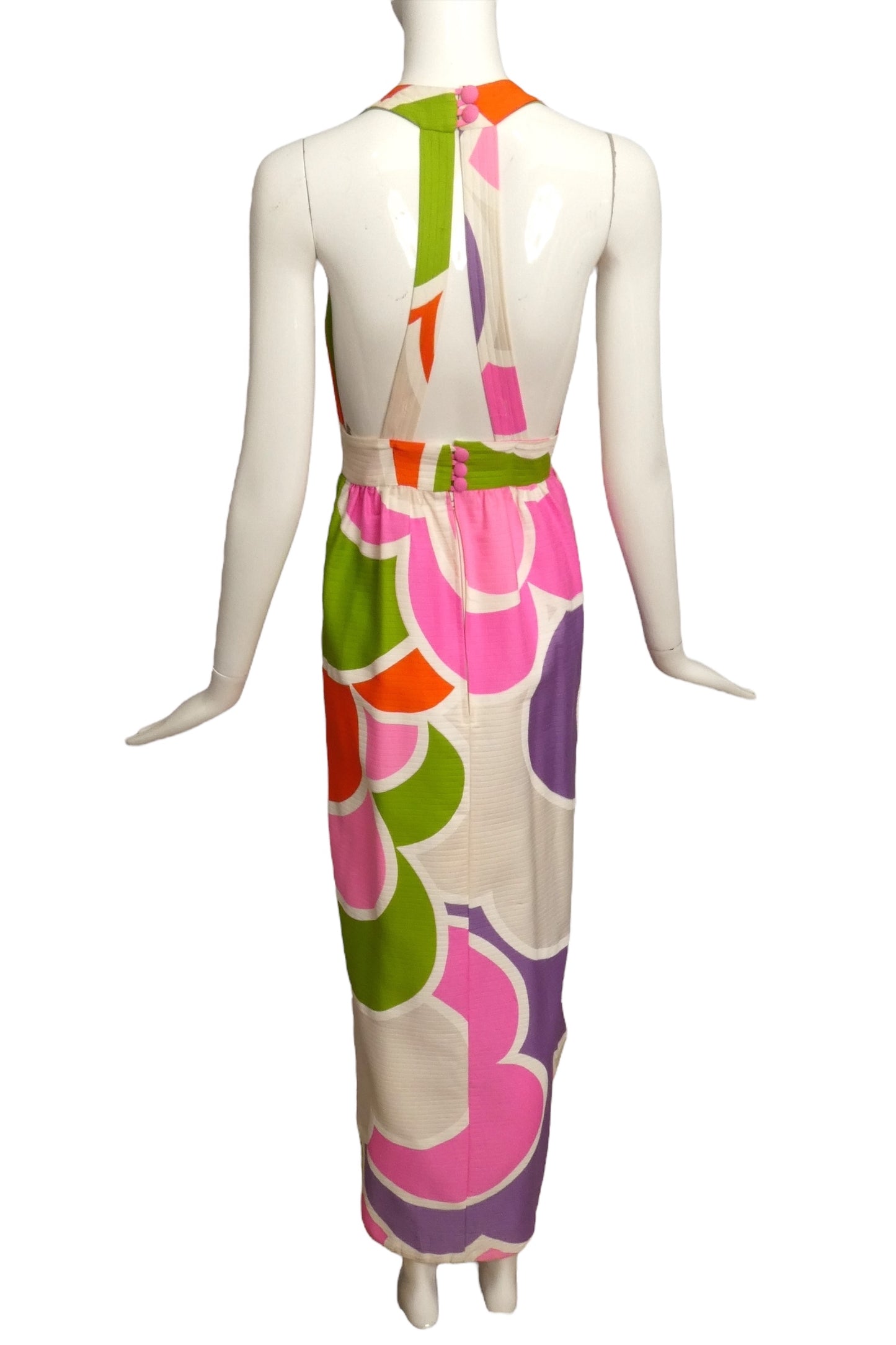 1960s Multi Color Printed Cotton Maxi Dress, Size 8