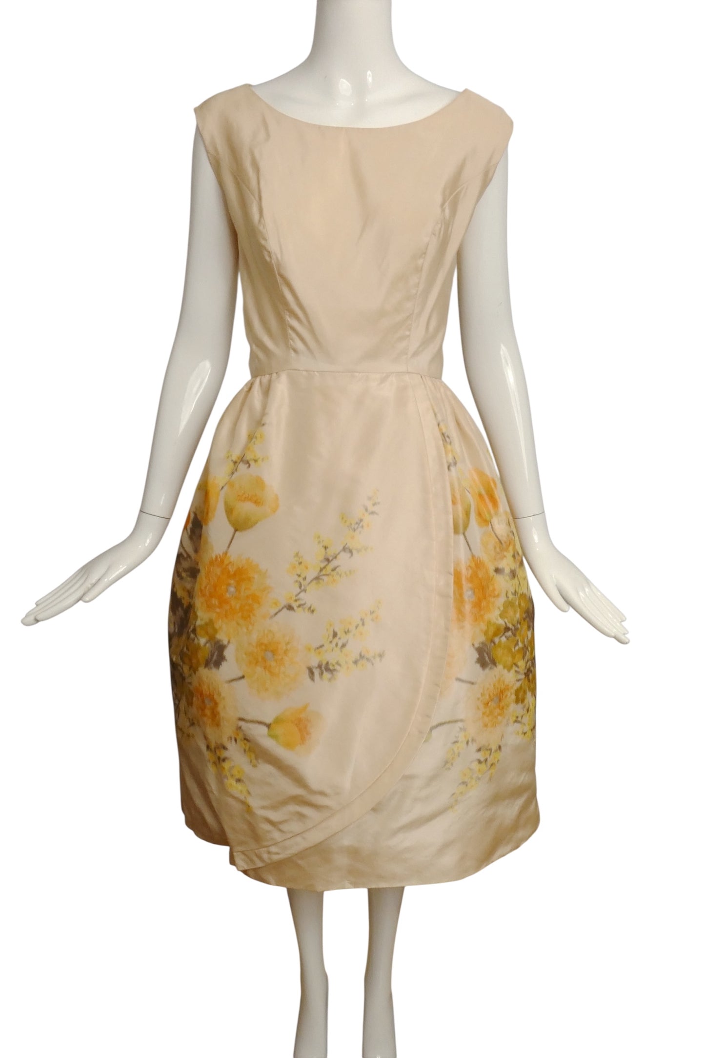 PAUL WHITNEY- 1950s Floral Silk Dress, Size 4