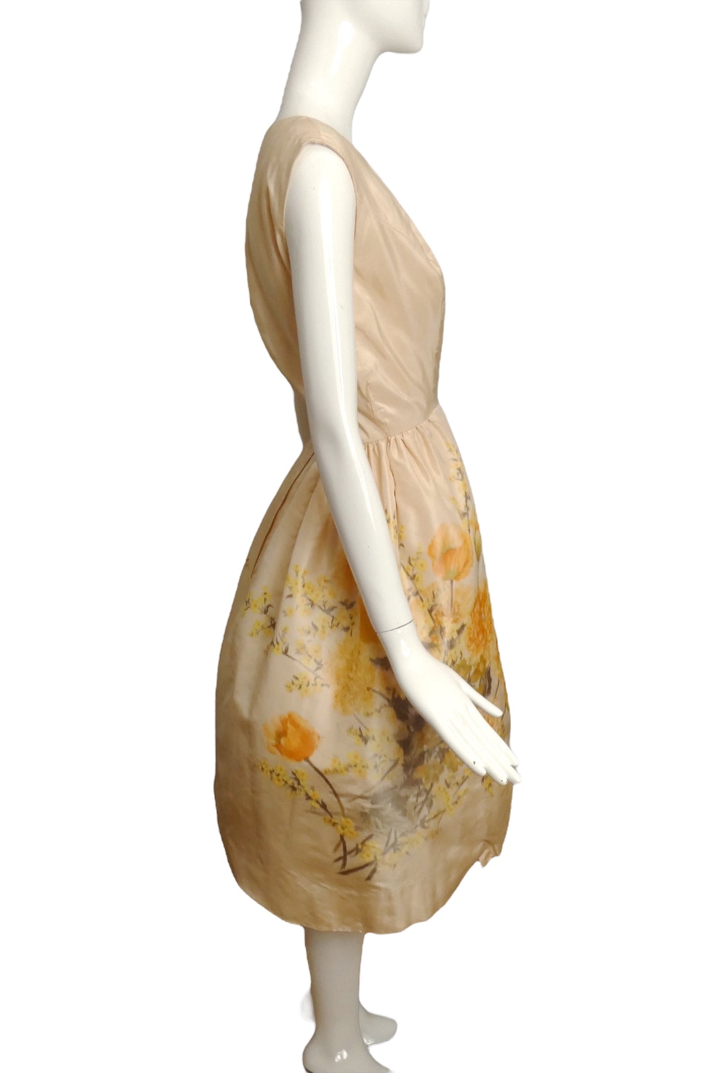 PAUL WHITNEY- 1950s Floral Silk Dress, Size 4