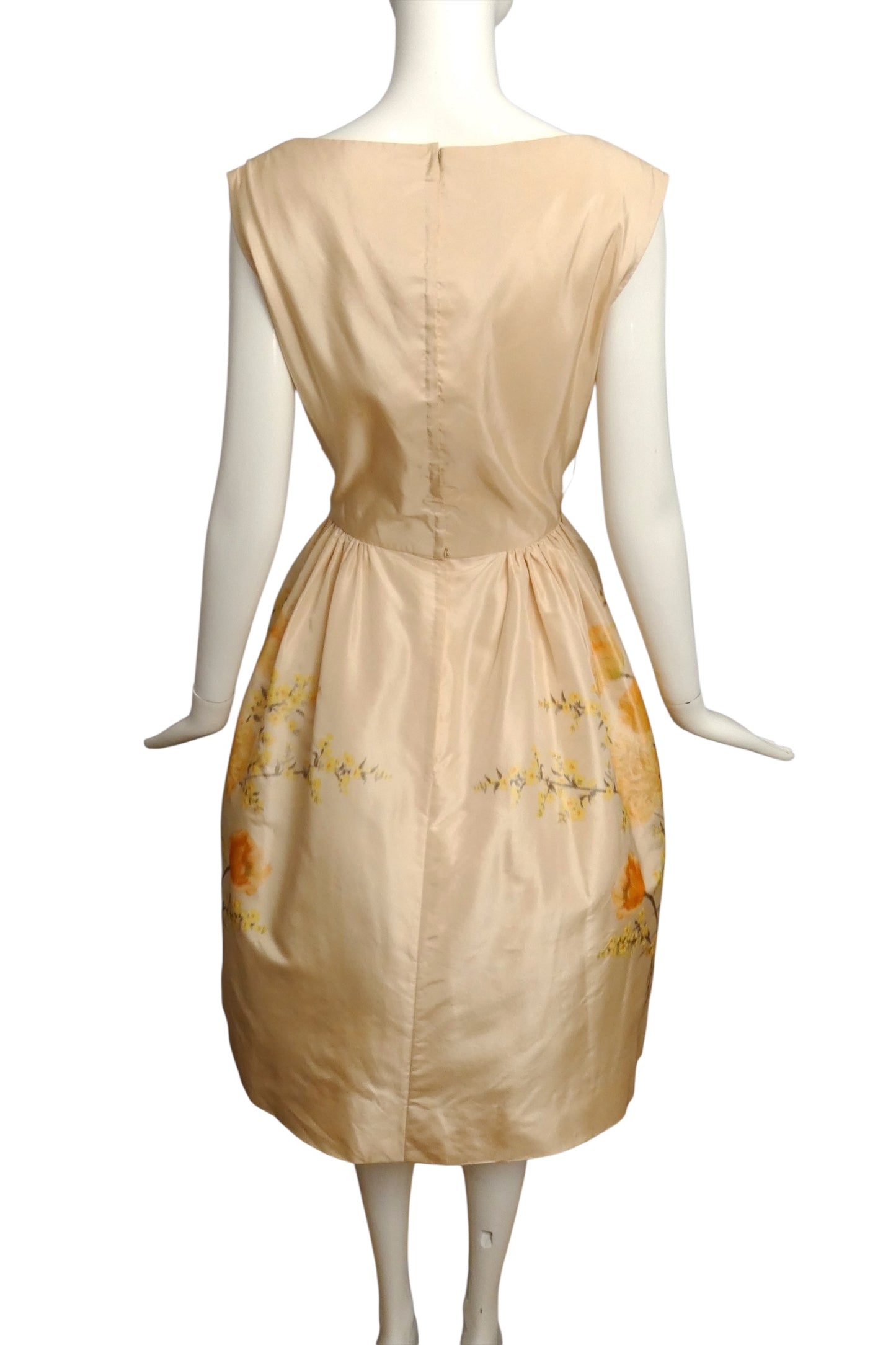 PAUL WHITNEY- 1950s Floral Silk Dress, Size 4