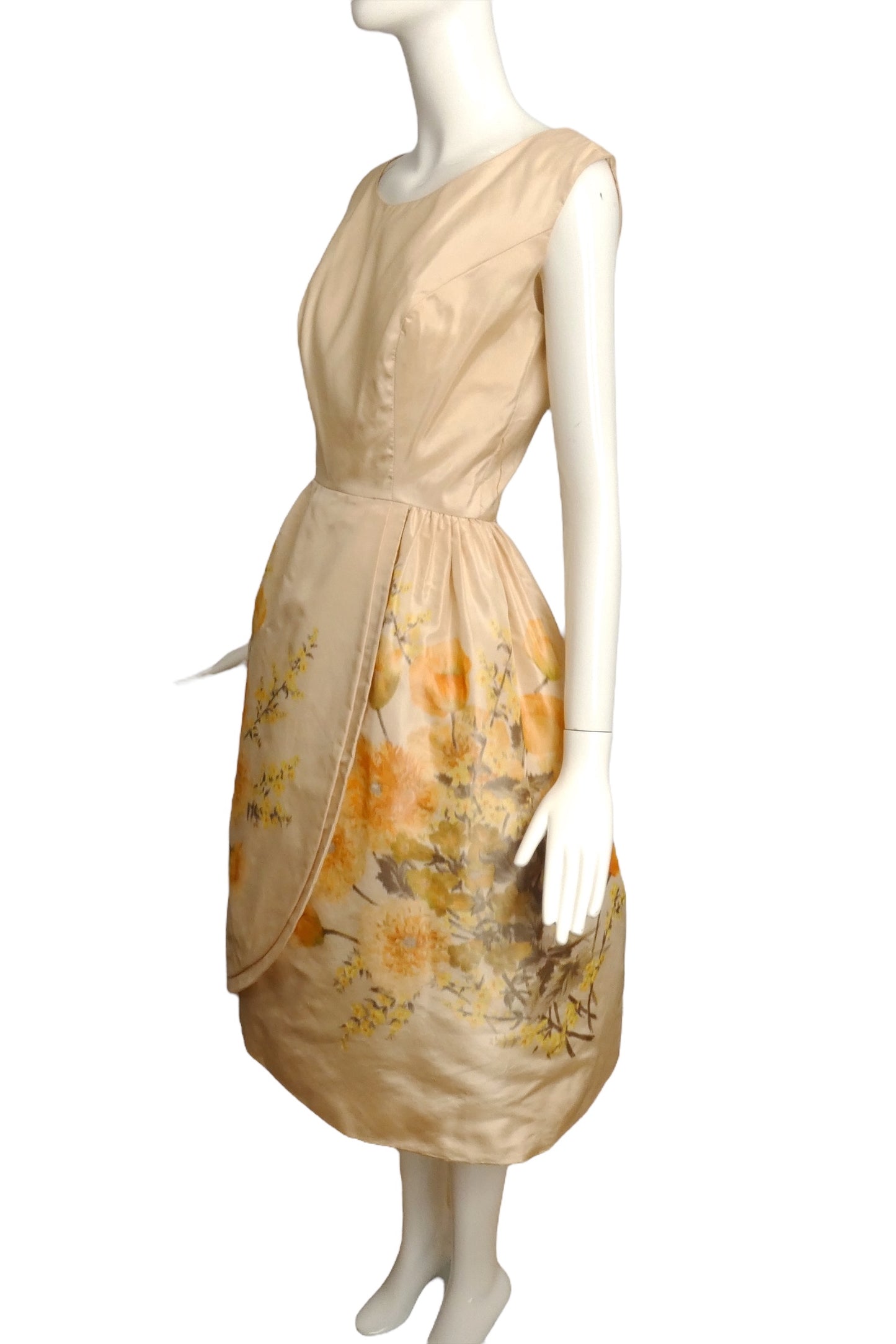 PAUL WHITNEY- 1950s Floral Silk Dress, Size 4