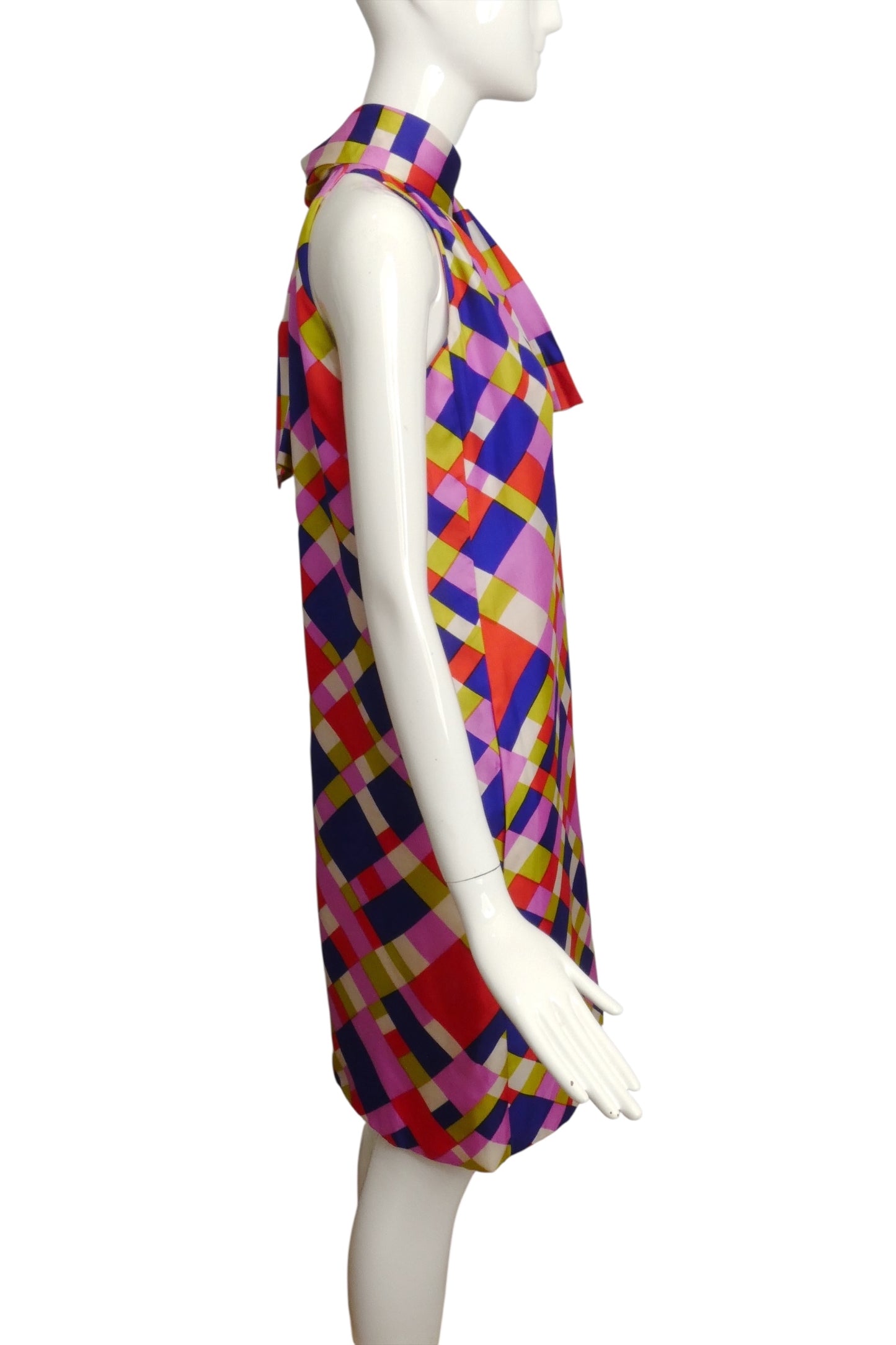 GINO CHARLES- 1960s Geo Print Silk Dress, Size 4