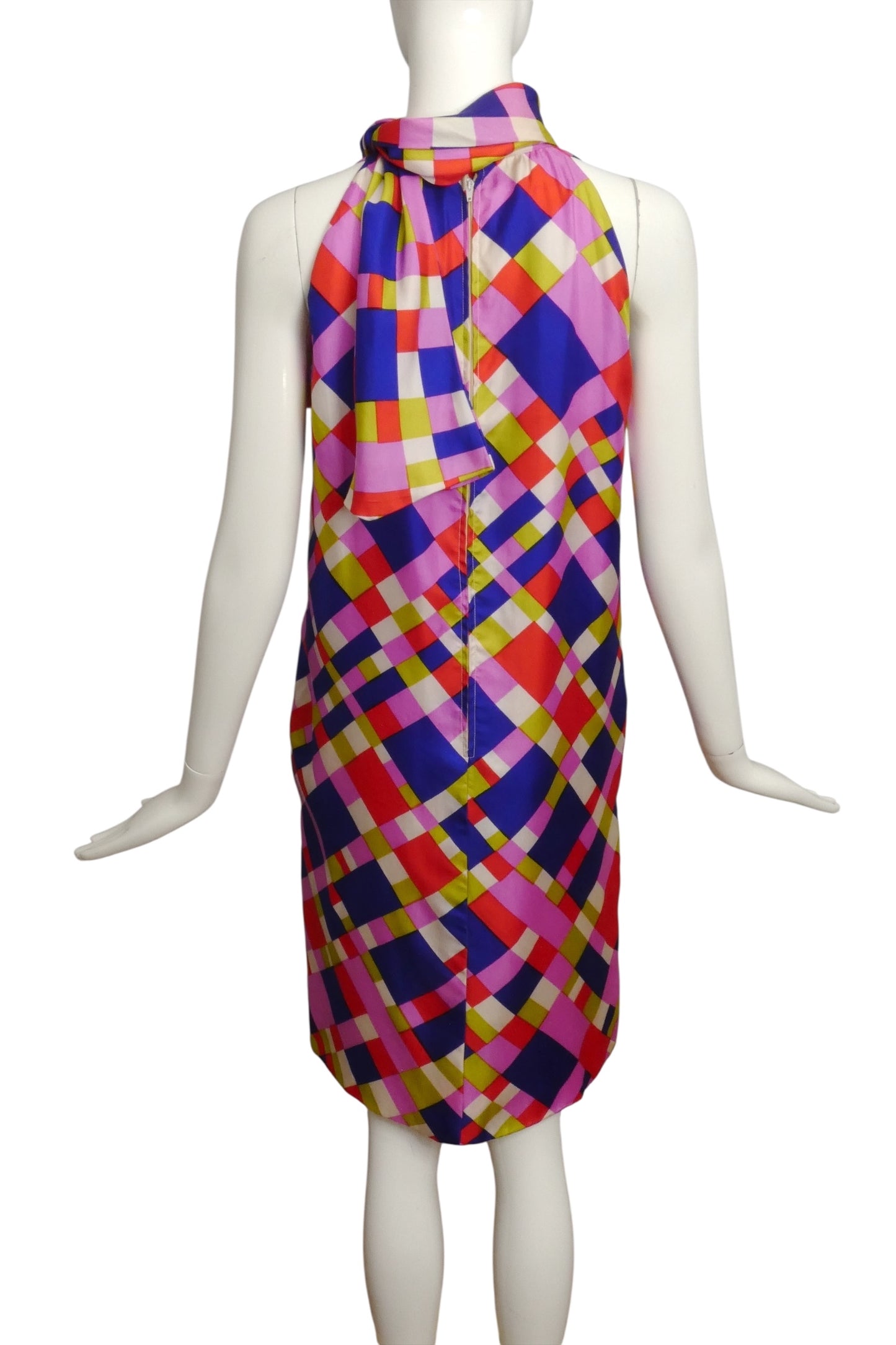 GINO CHARLES- 1960s Geo Print Silk Dress, Size 4