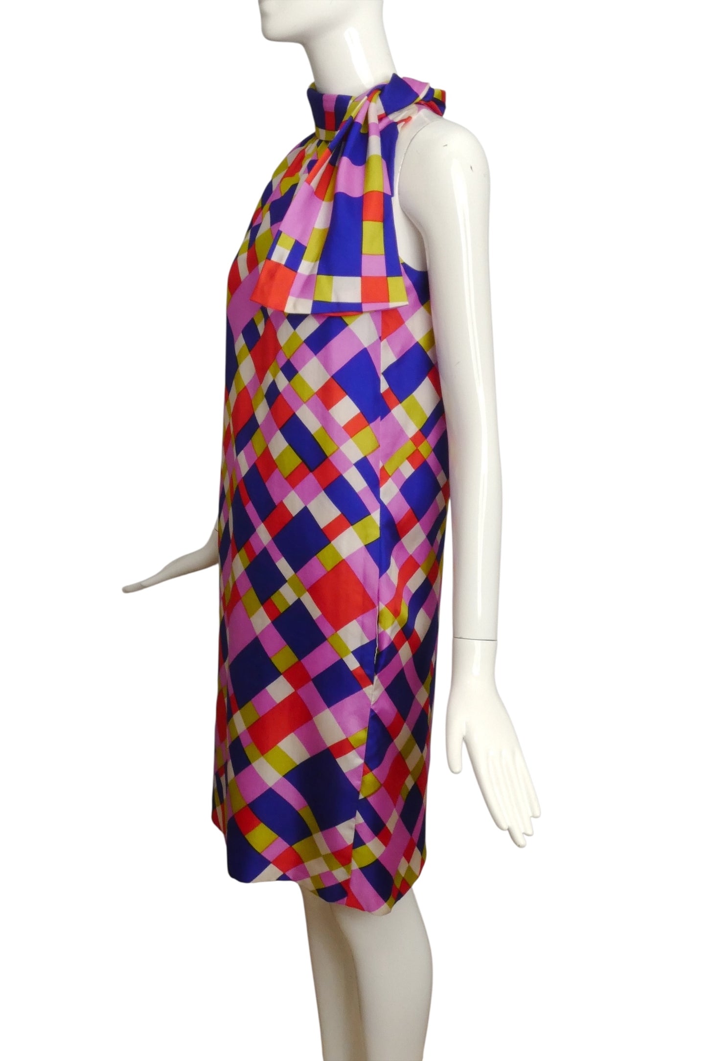 GINO CHARLES- 1960s Geo Print Silk Dress, Size 4