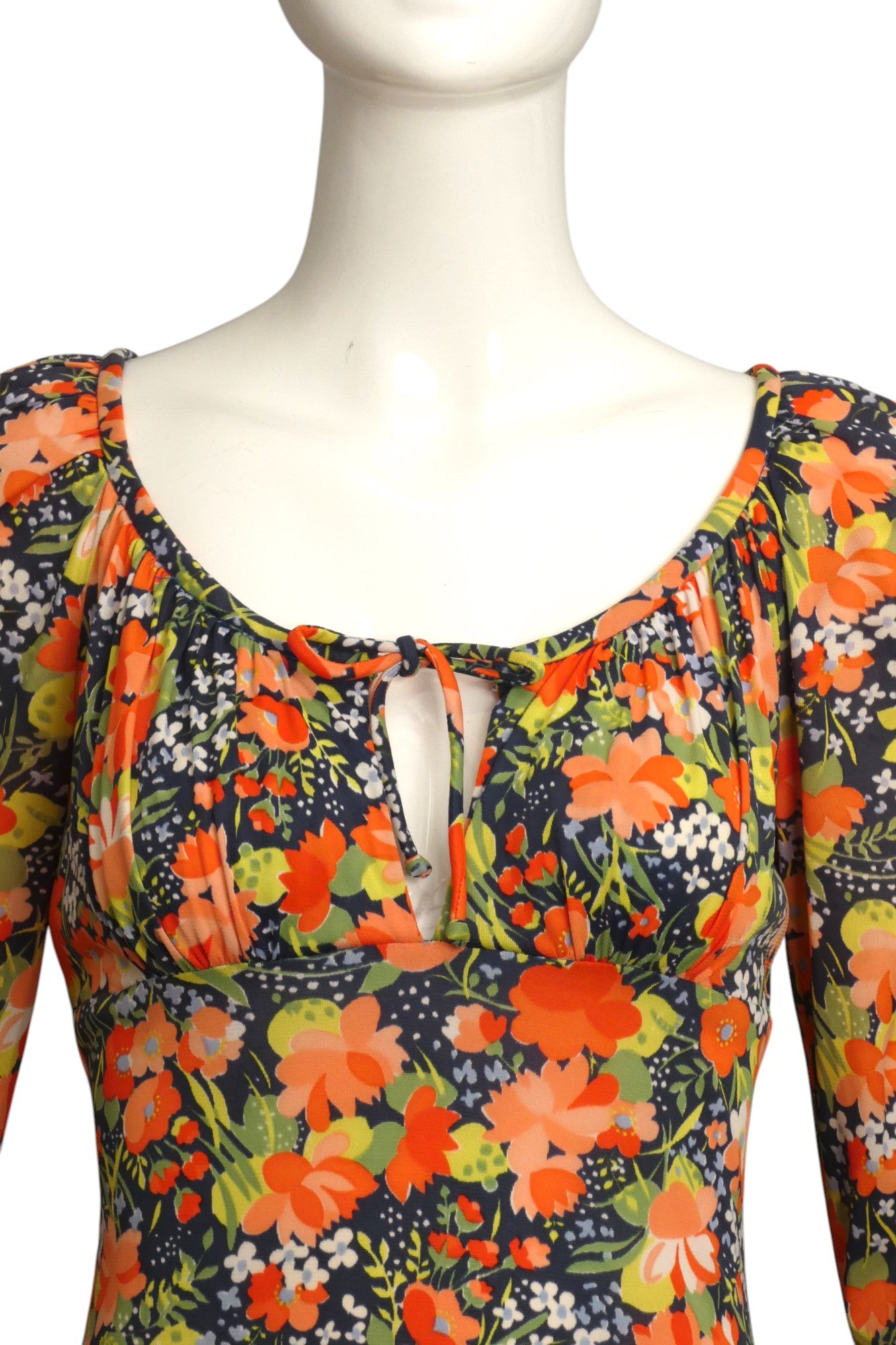 1960s Floral Print L/S Knit Dress, Size 6