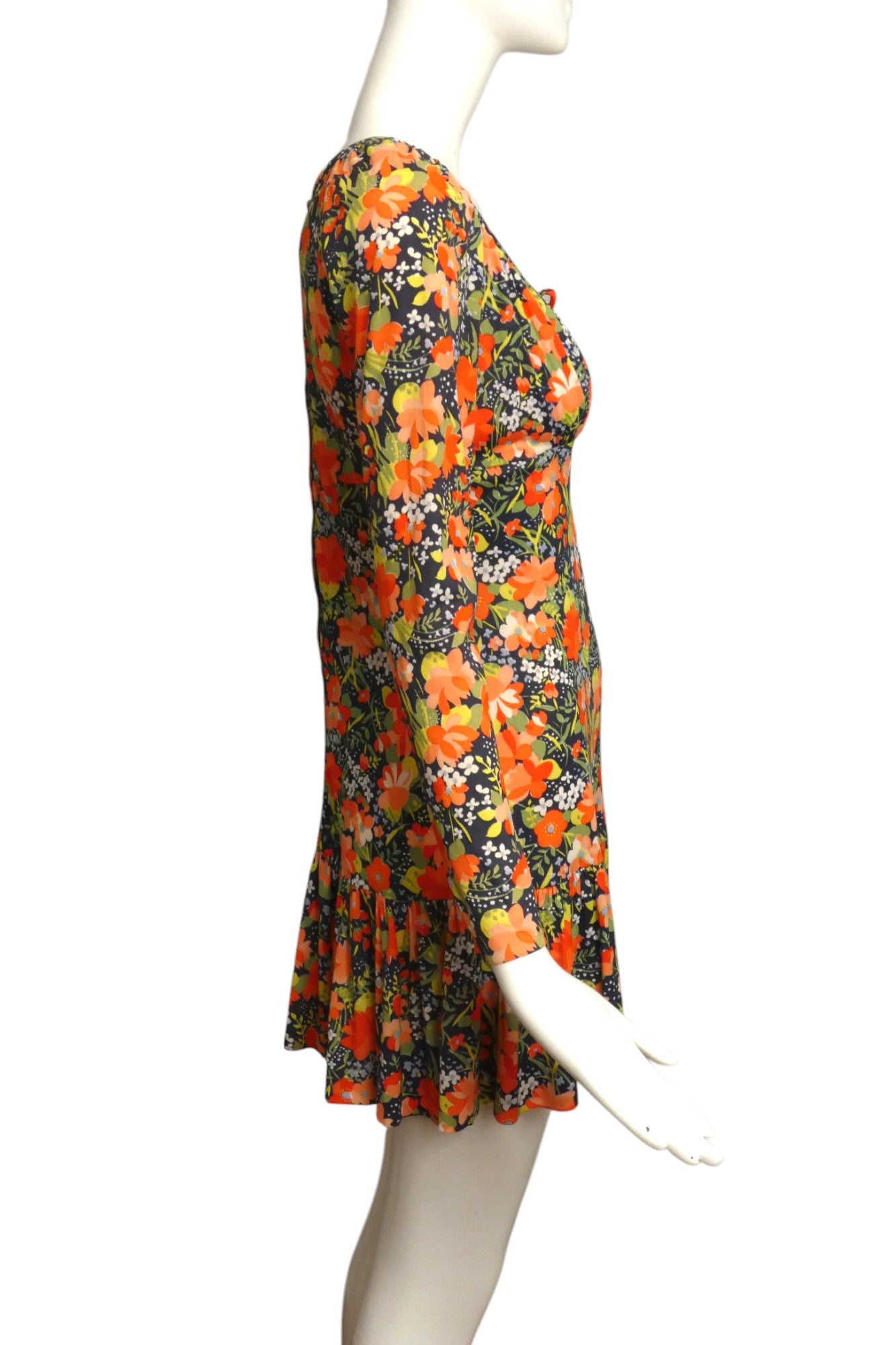 1960s Floral Print L/S Knit Dress, Size 6