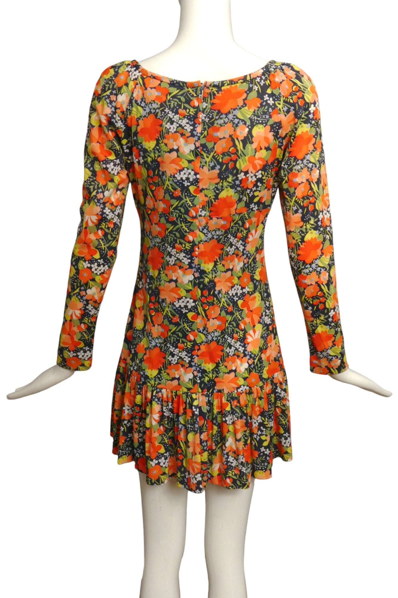1960s Floral Print L/S Knit Dress, Size 6