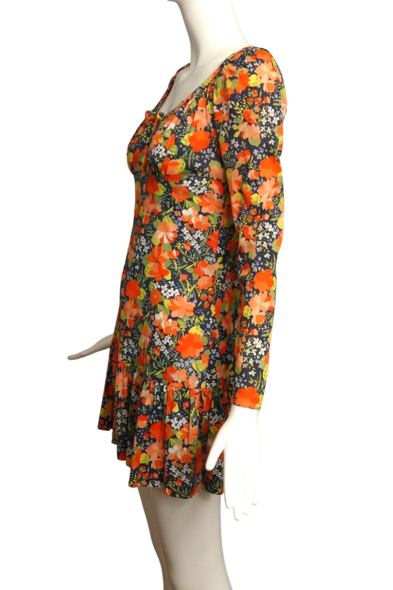 1960s Floral Print L/S Knit Dress, Size 6