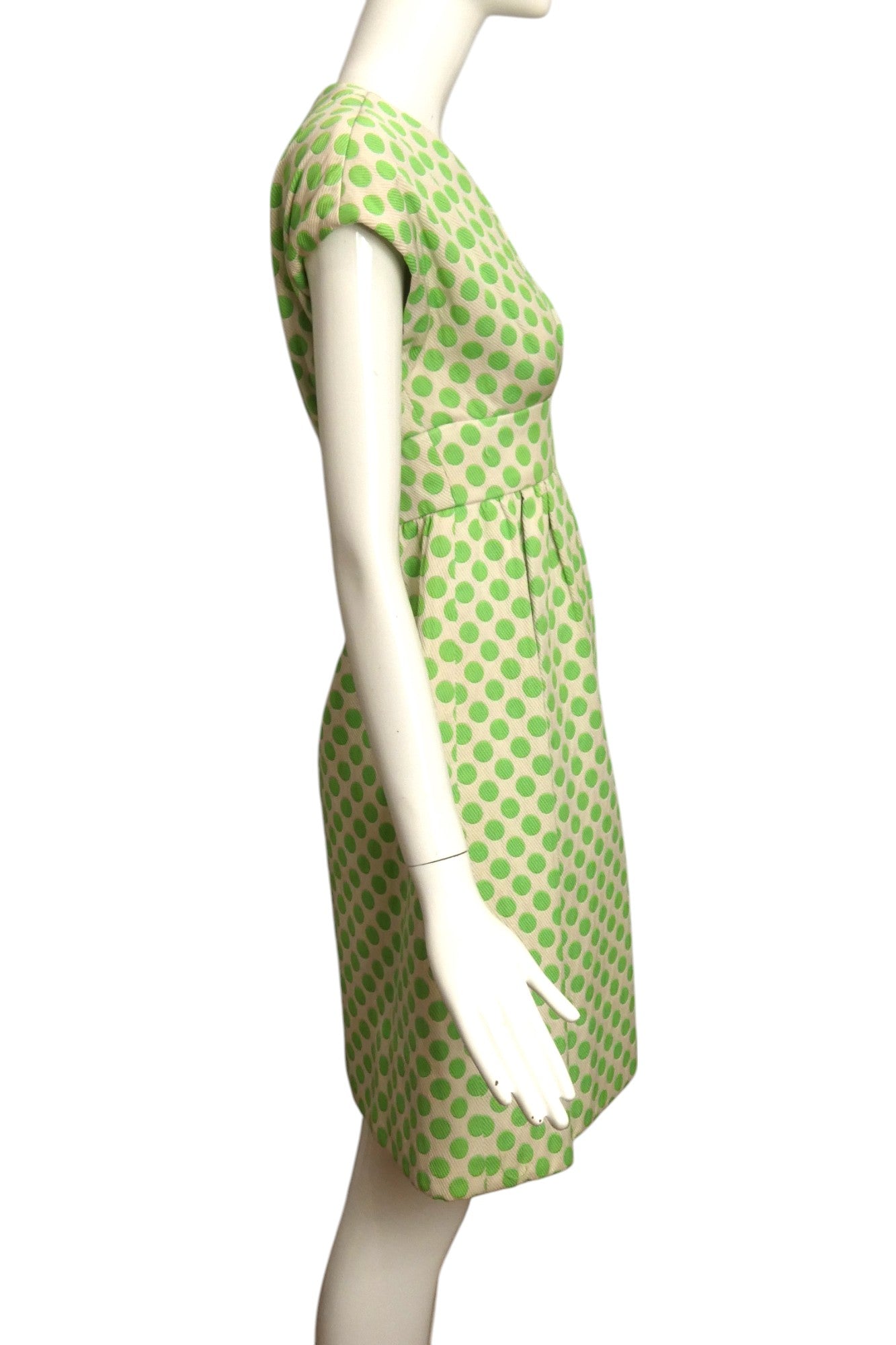 1960s Green & White Polka Dot Brocade Dress, Size 4
