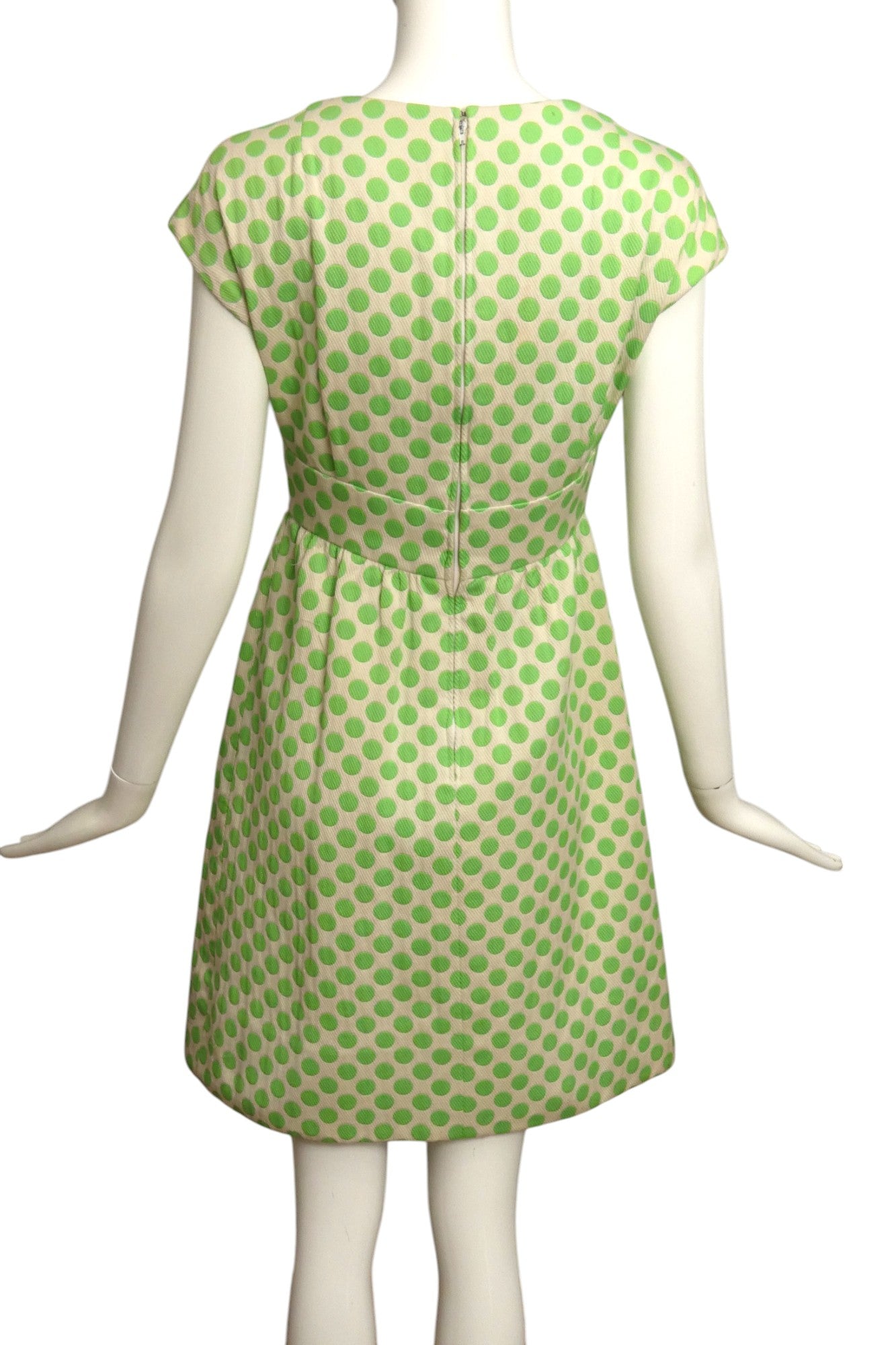 1960s Green & White Polka Dot Brocade Dress, Size 4