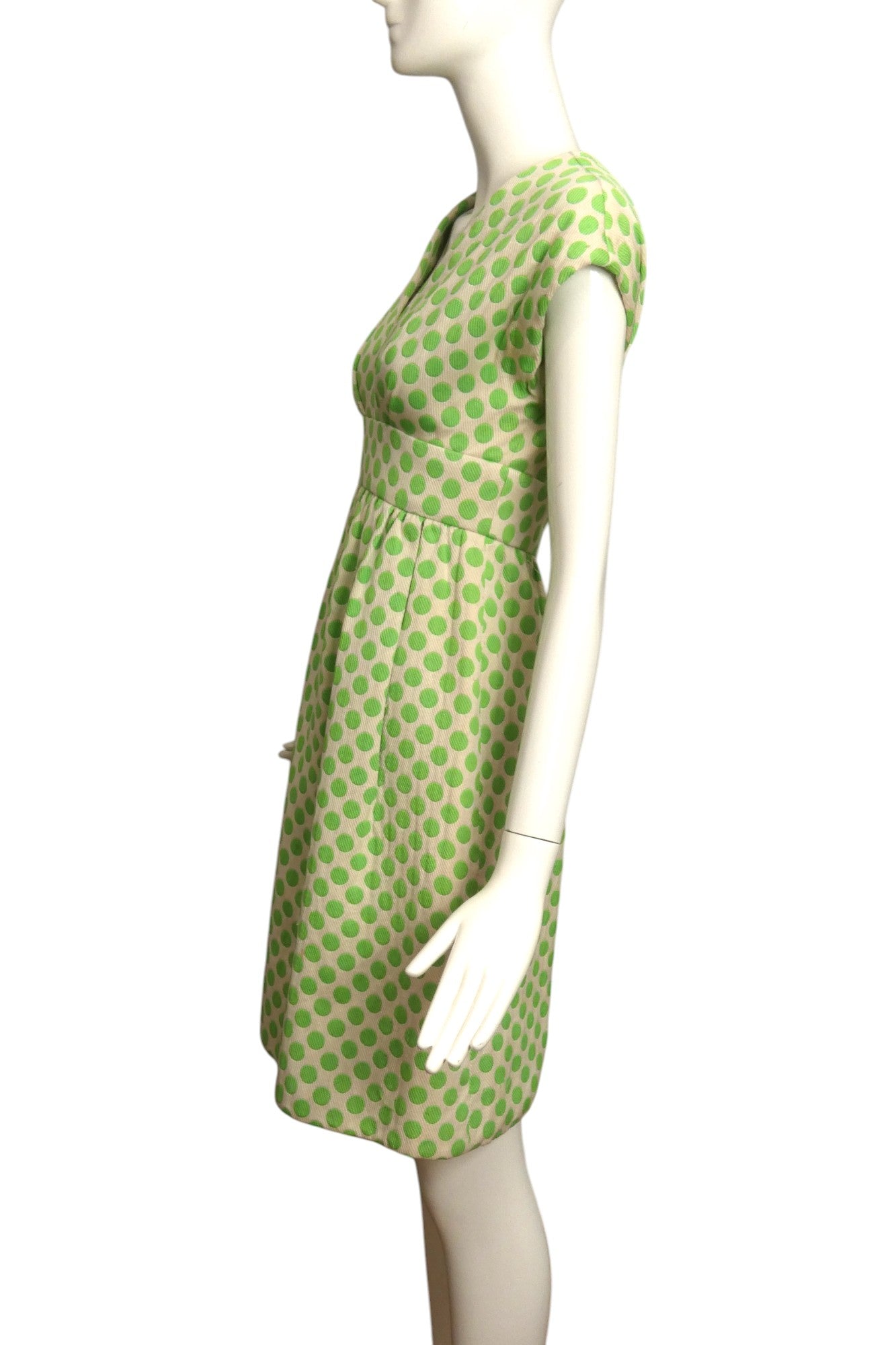 1960s Green & White Polka Dot Brocade Dress, Size 4