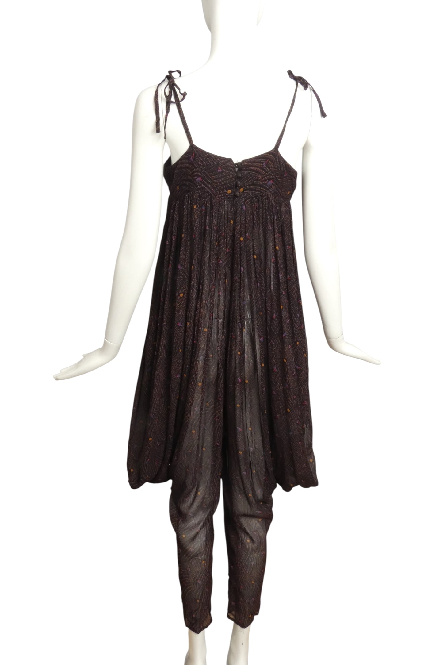 ADINI-1970s Printed Rayon Harem Jumpsuit, Size 8