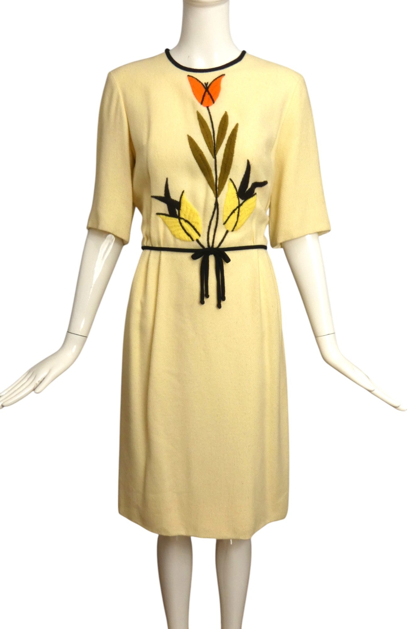 1960s Ivory Embroidered Dress, Size 6