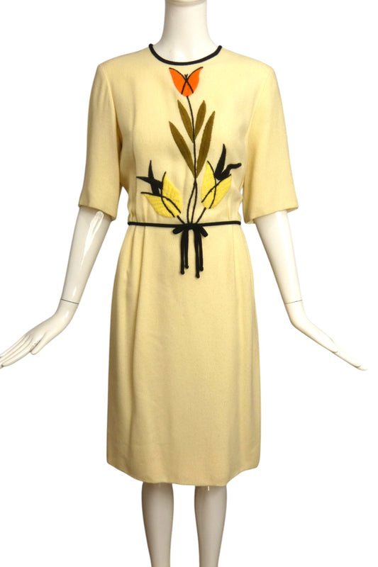 1960s Ivory Embroidered Dress, Size 6