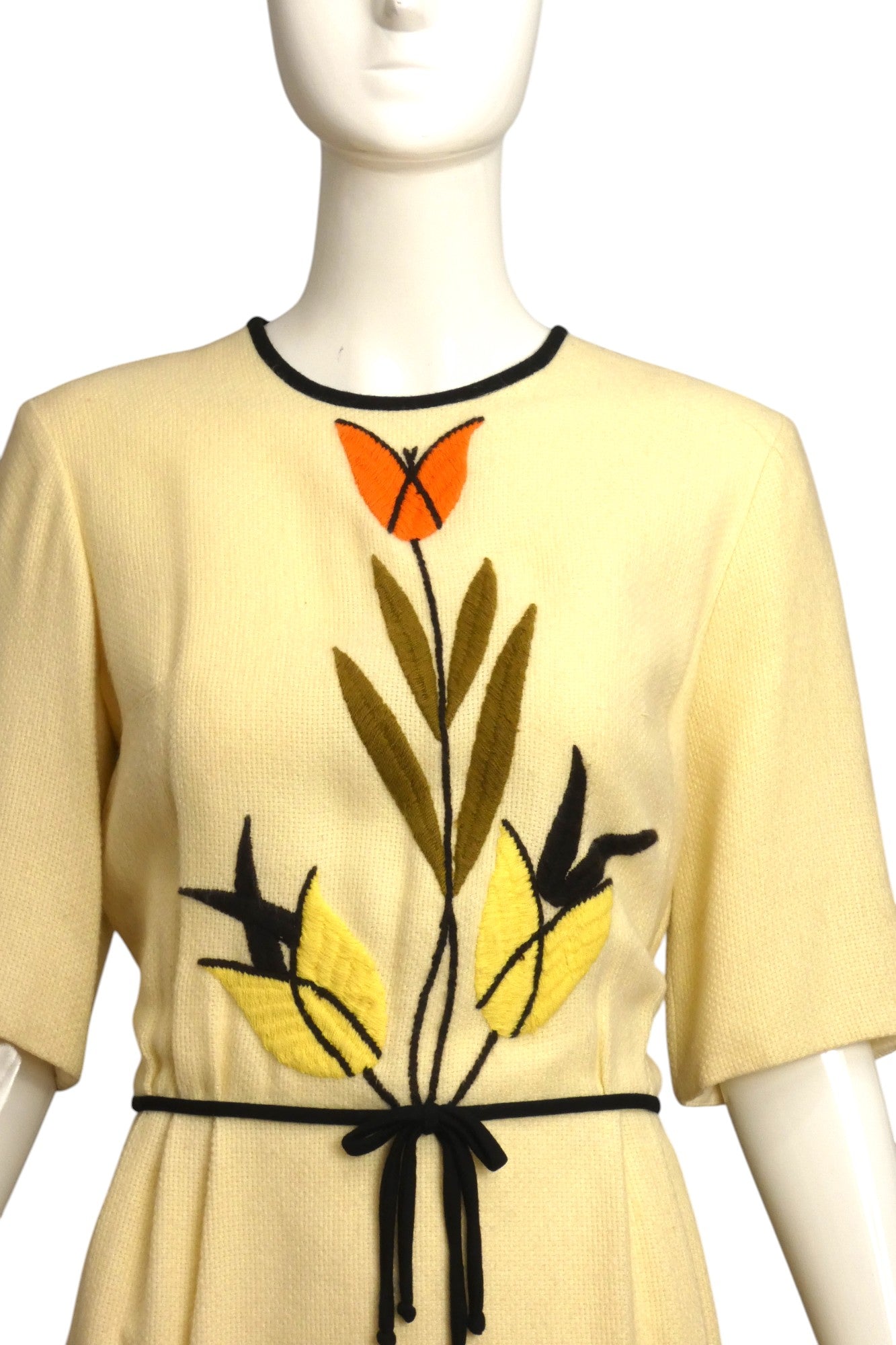 1960s Ivory Embroidered Dress, Size 6