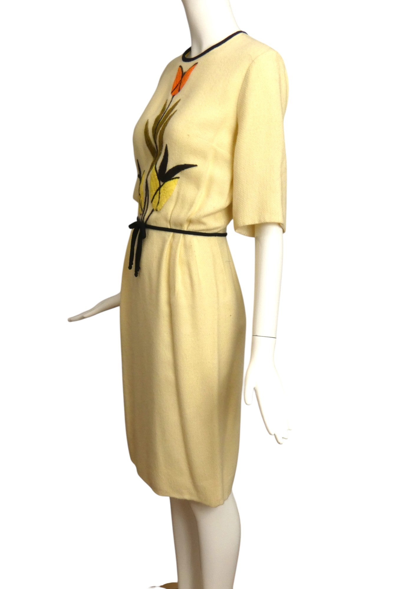 1960s Ivory Embroidered Dress, Size 6