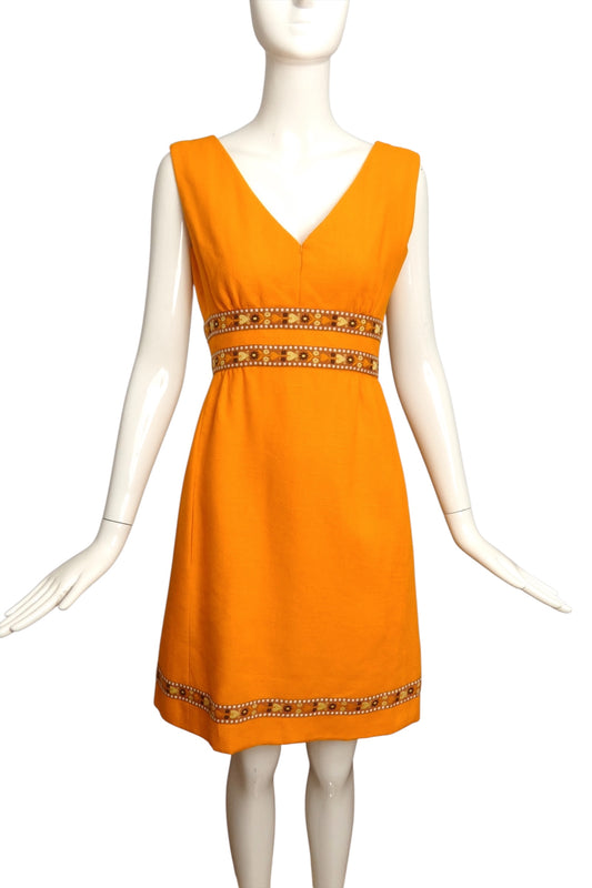 TEAL TRAINA- 1960s Orange Linen Dress, Size 6