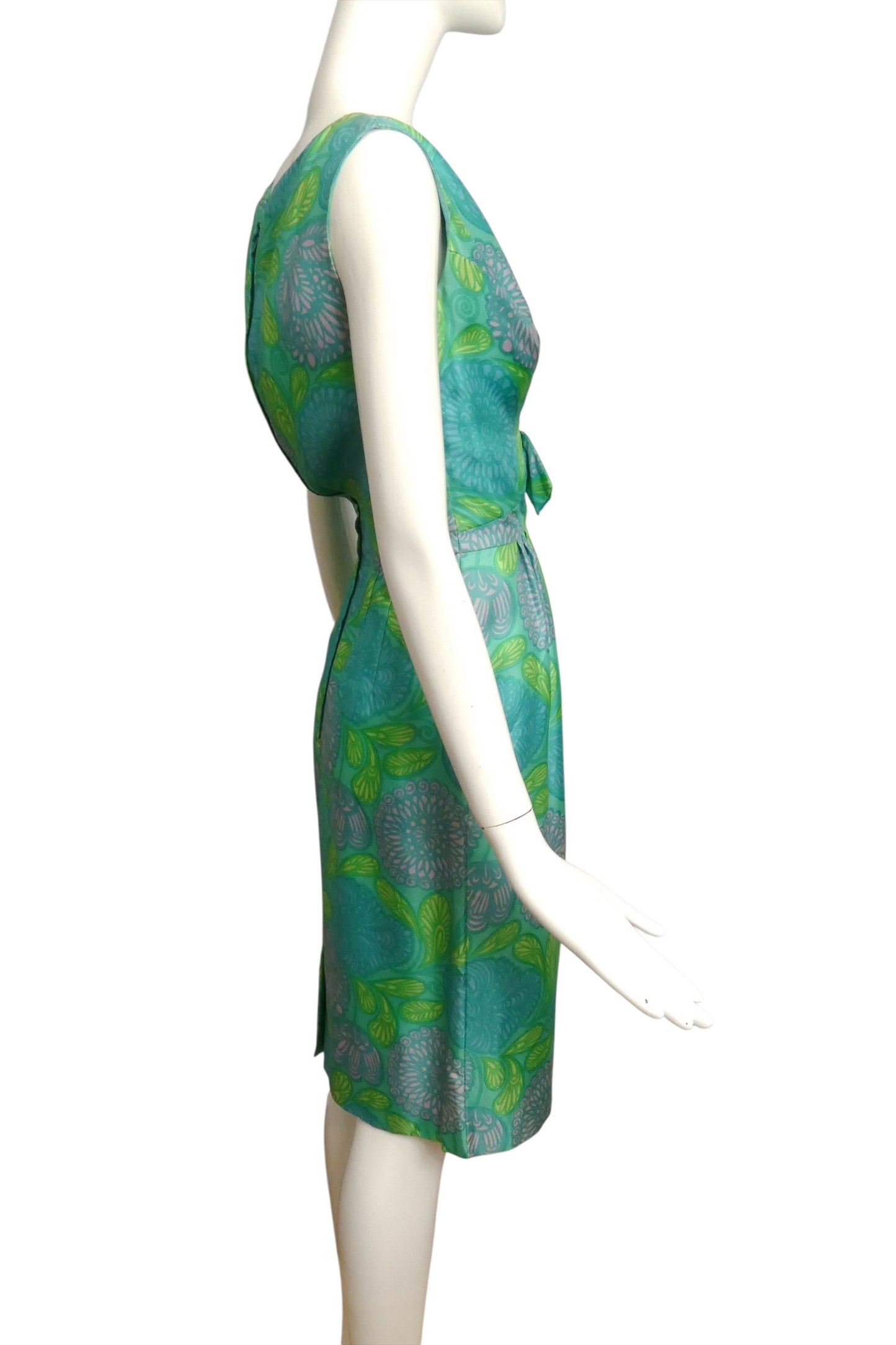 1950s Floral Print Silk Dress, Size 4