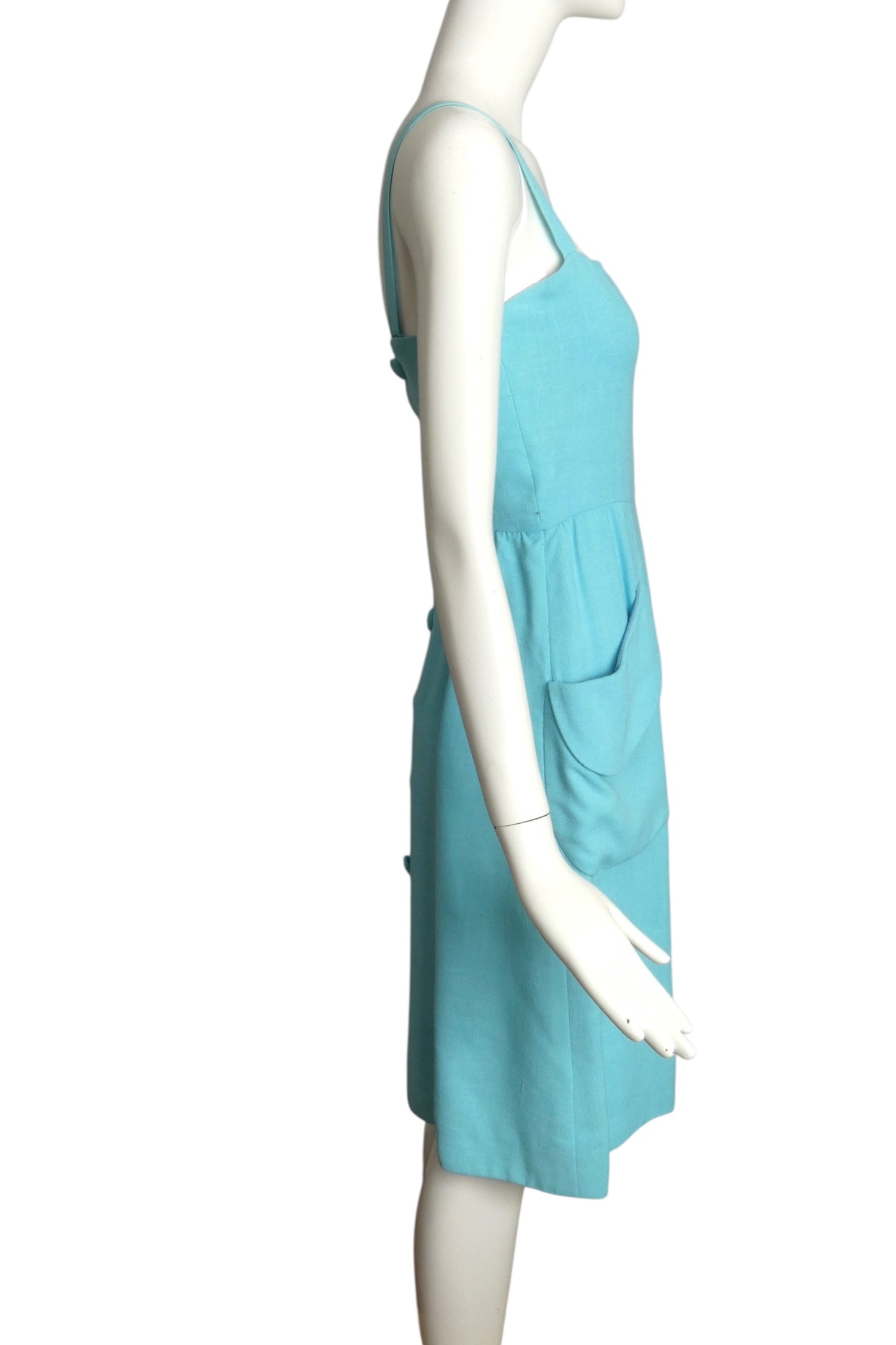 NINA RICCI- AS IS 1970s Aqua Linen Dress, Size 4