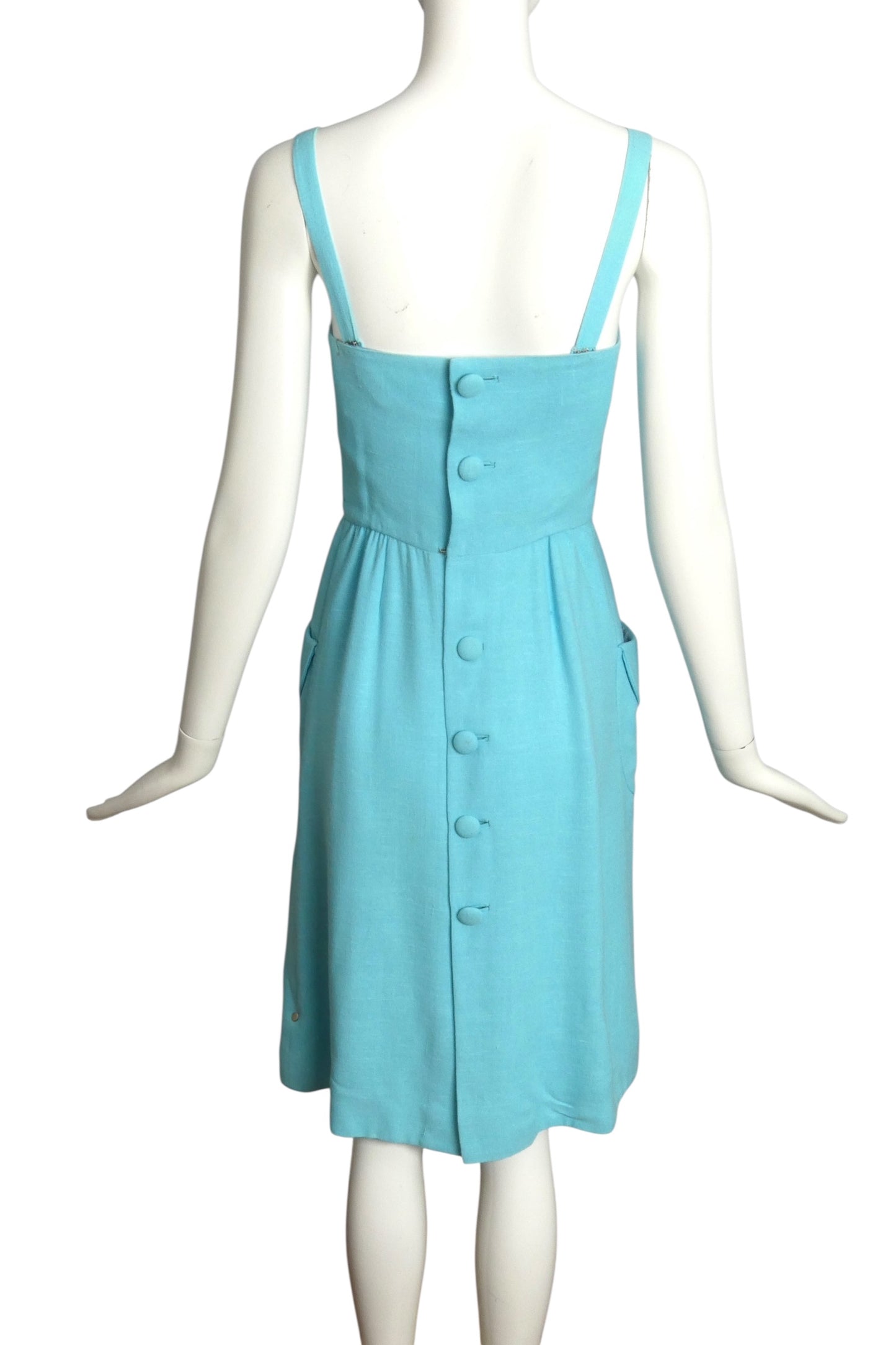 NINA RICCI- AS IS 1970s Aqua Linen Dress, Size 4