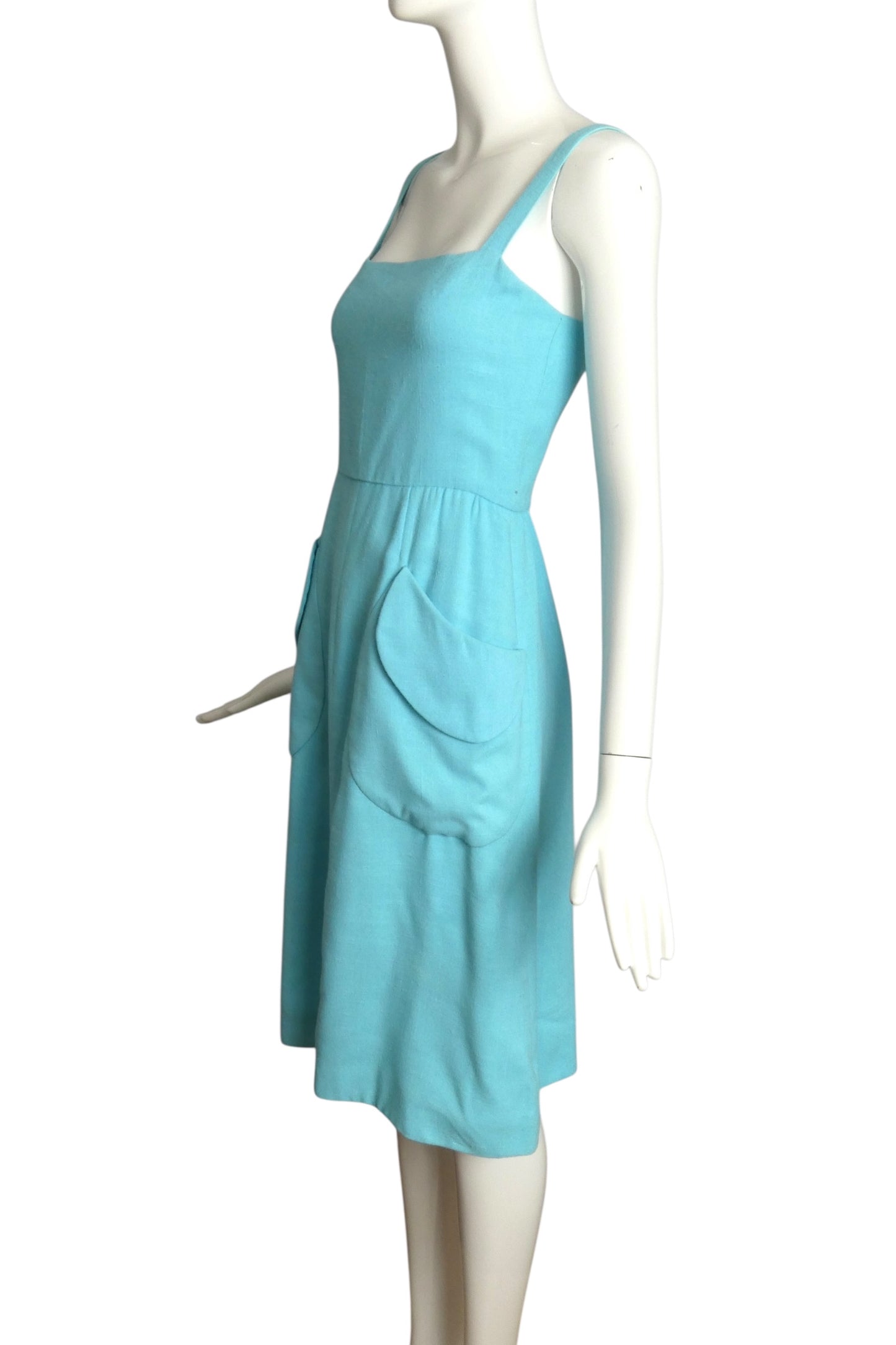 NINA RICCI- AS IS 1970s Aqua Linen Dress, Size 4