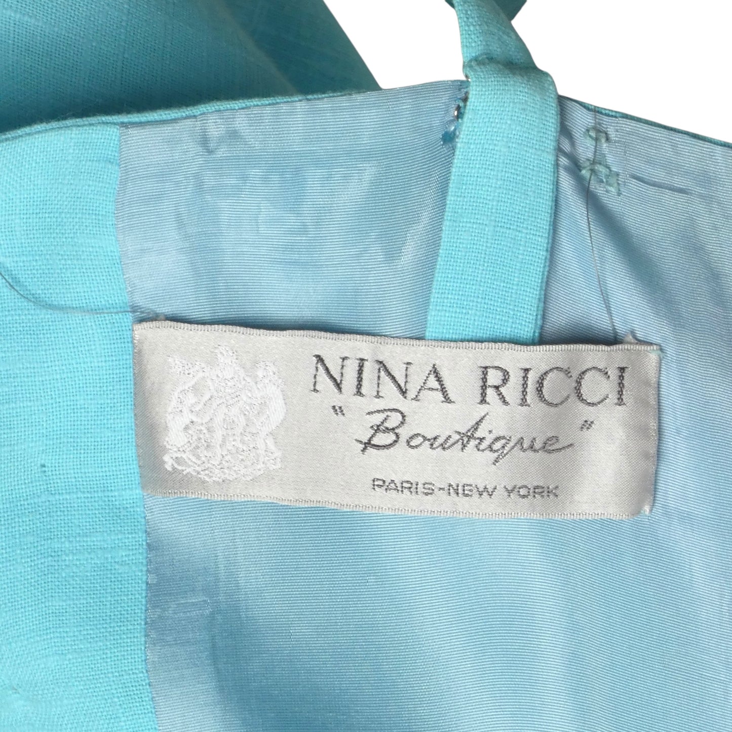 NINA RICCI- AS IS 1970s Aqua Linen Dress, Size 4