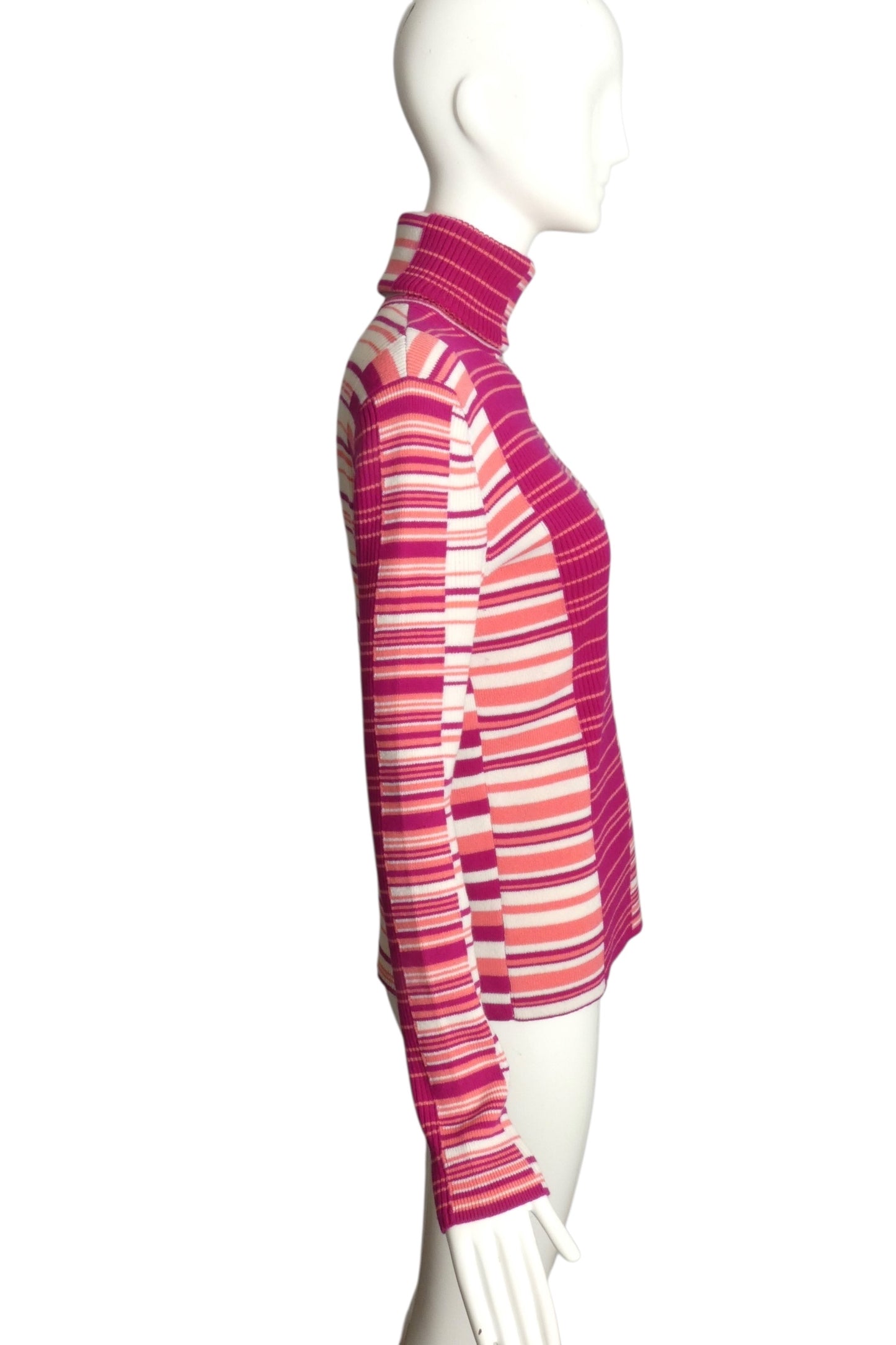 CHANEL- 2019 Multi Color Striped Turtle Neck Sweater, Size 6