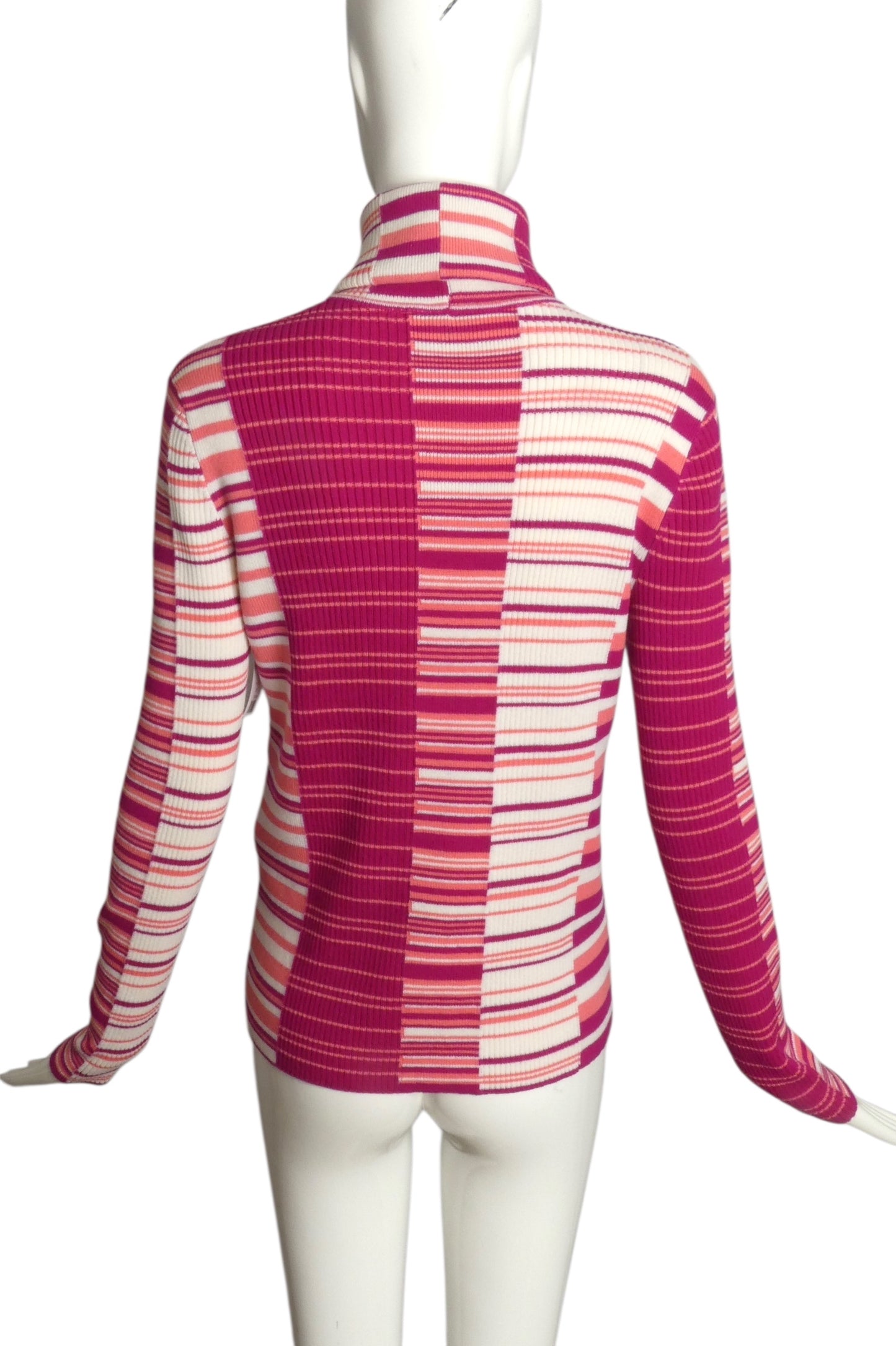 CHANEL- 2019 Multi Color Striped Turtle Neck Sweater, Size 6