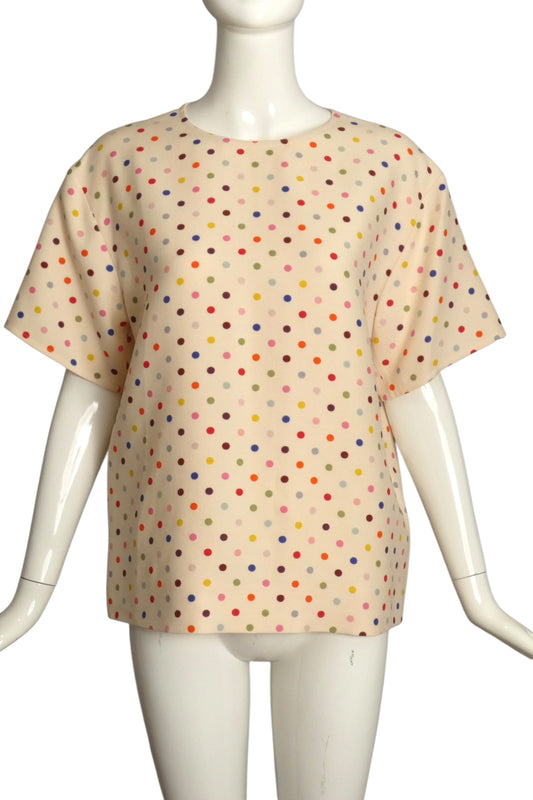 VALENTINO- Wool Crepe Polka Dot Blouse, Size 8
