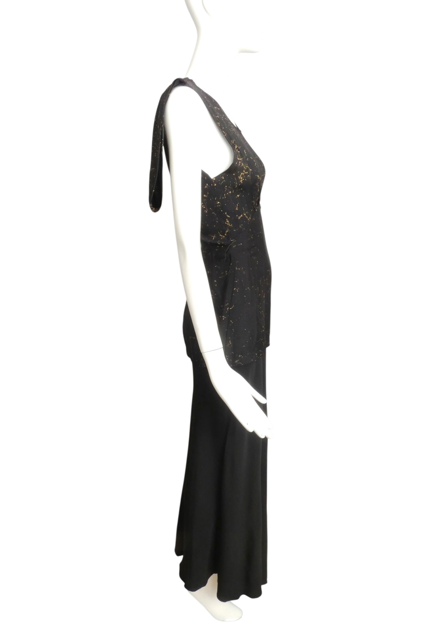 1930s Black & Gold Crepe Evening Gown, Size 8