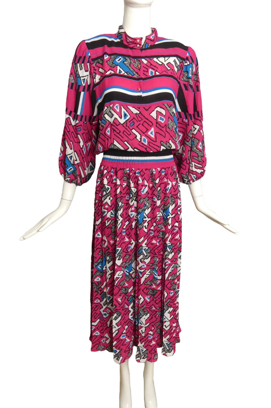 DIANE FRES- 1980s Multi Color Print Dress, Size 10
