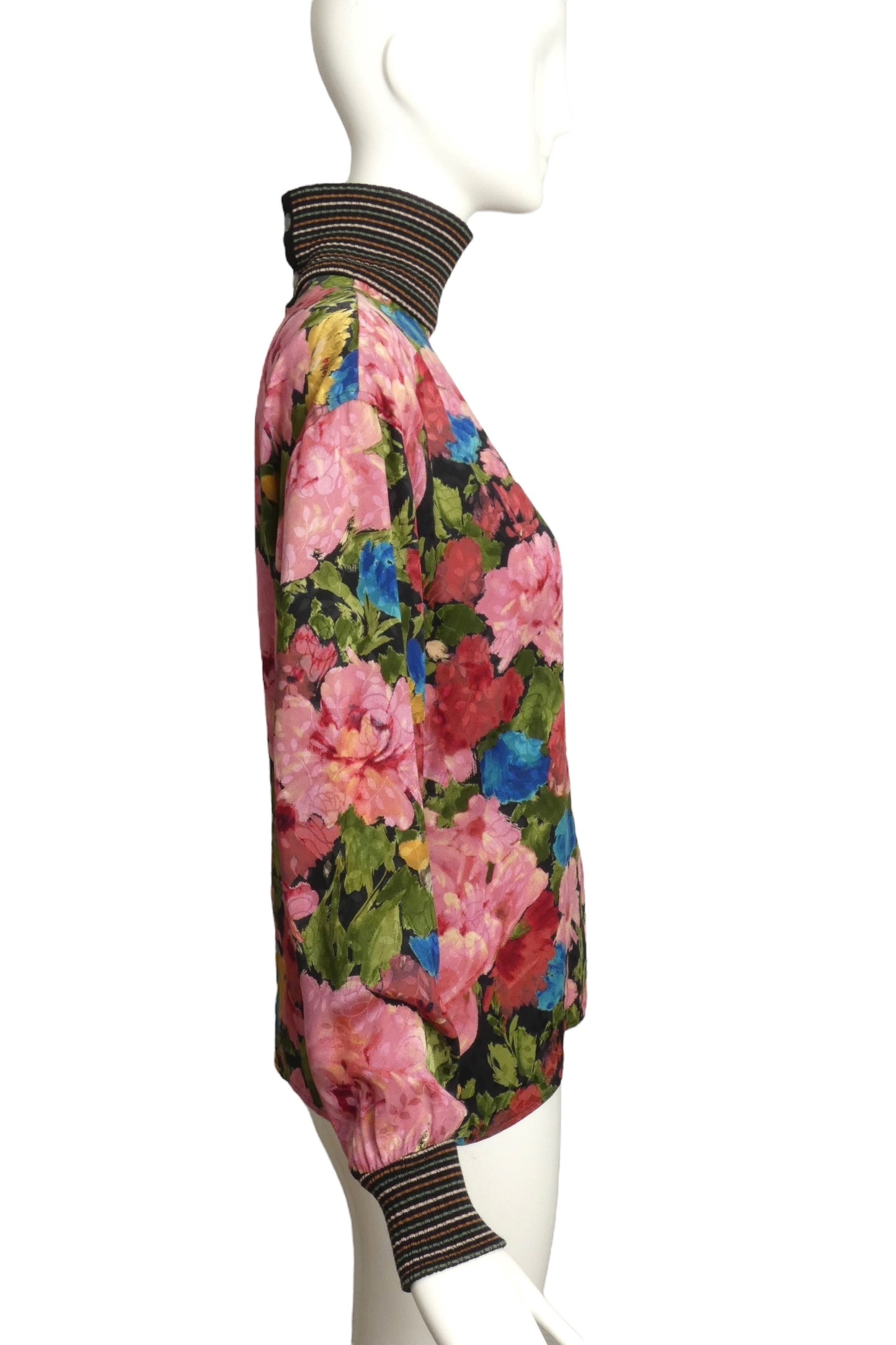 UNGARO- 1980s Floral Print Silk & Knit Blouse, Size 8