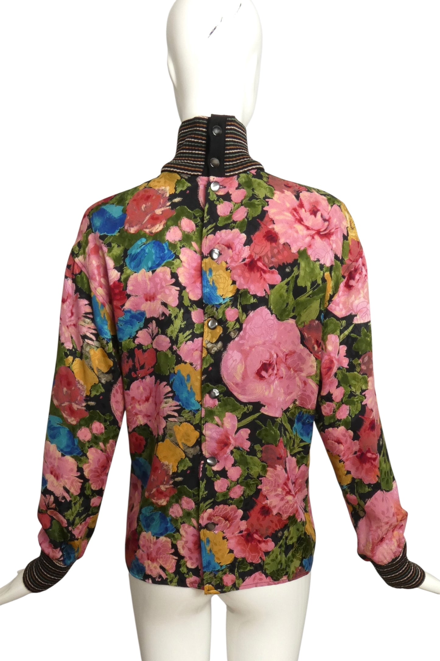 UNGARO- 1980s Floral Print Silk & Knit Blouse, Size 8
