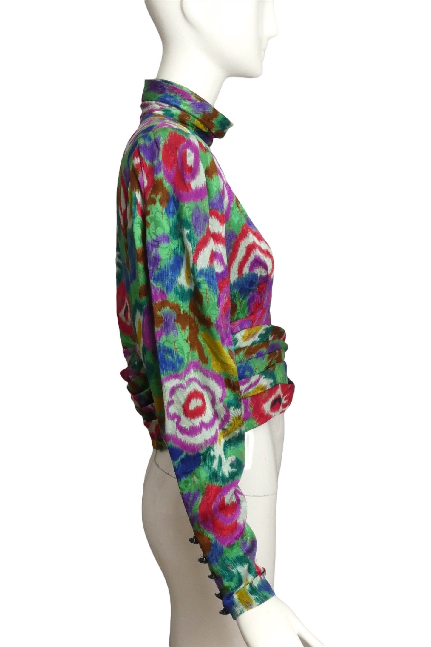 EMANUEL UNGARO- 1980s Floral Print Silk Blouse, Size 10